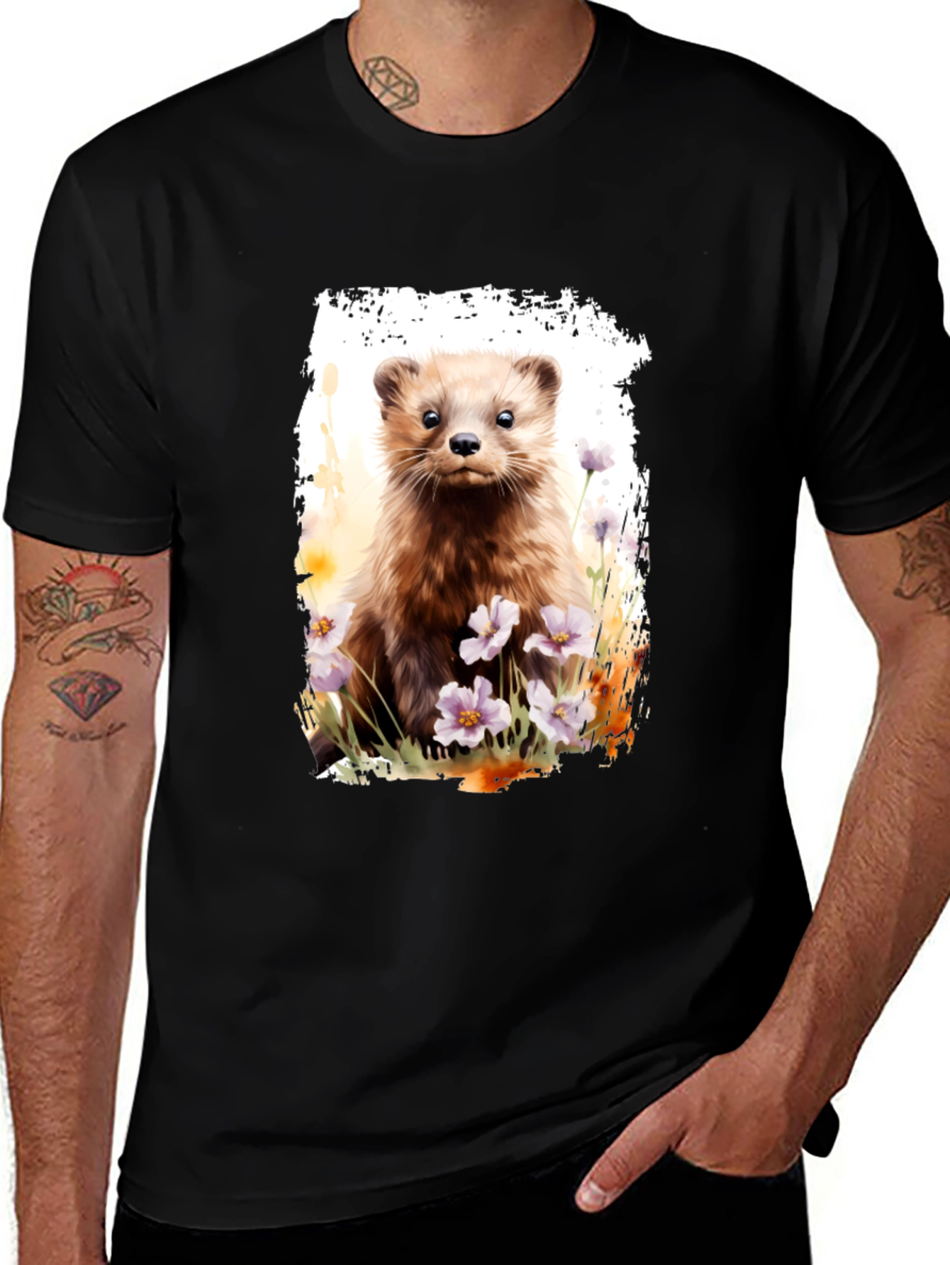 Variant 10 of Cute Weasel Graphic T-Shirt - Soft Black Tee