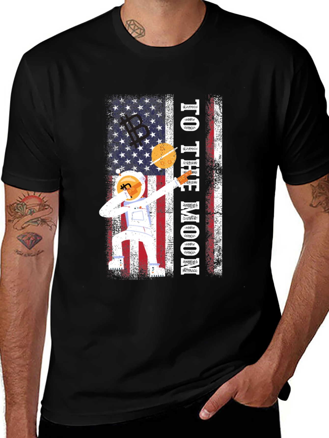 Variant 11 of To The Moon Astronaut USA Flag Graphic T-Shirt