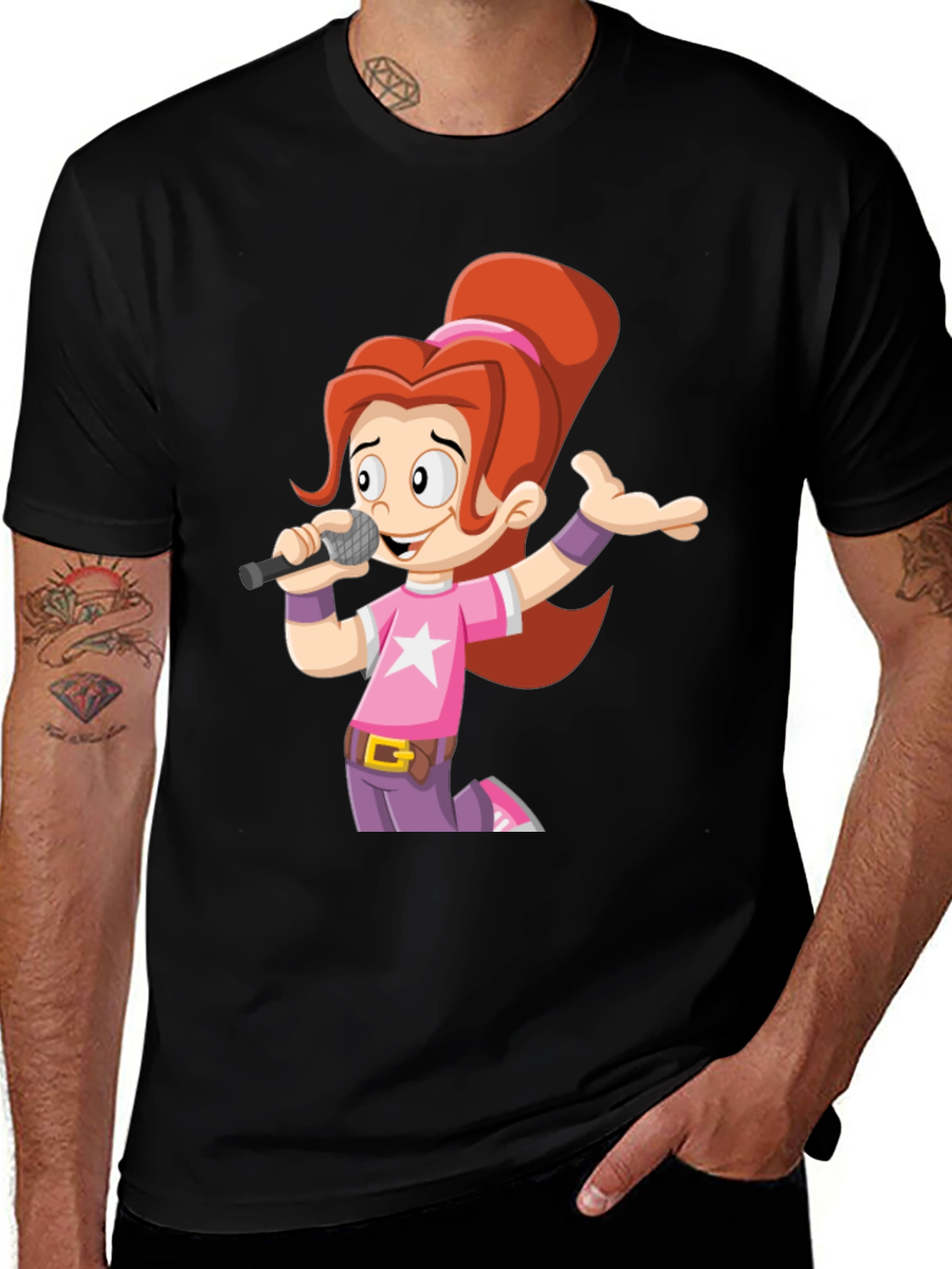 Variant 25 of Cartoon Girl Singer Graphic Tee - Black Unisex T-Shirt