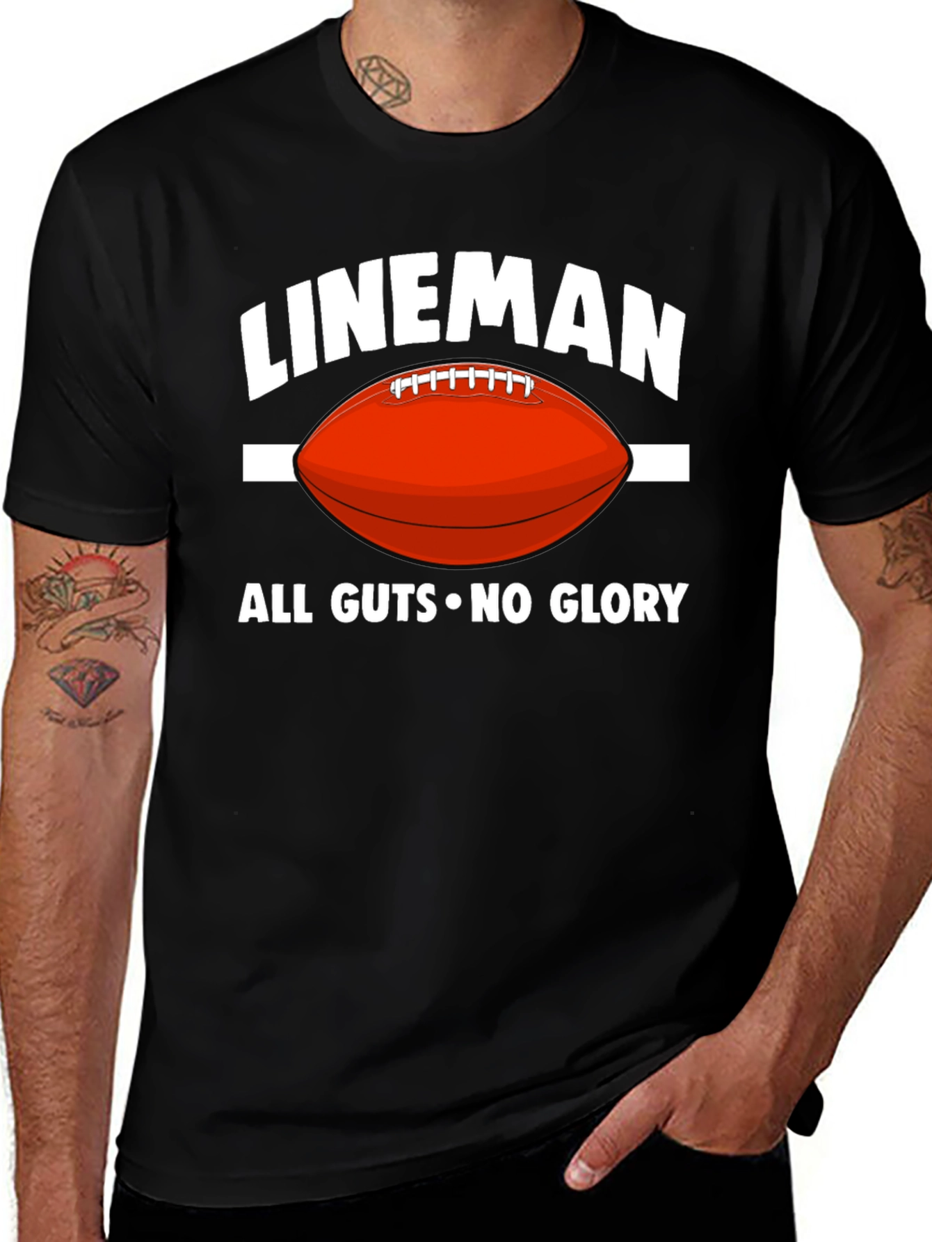 Black Lineman All Guts No Glory Football T-Shirt main image