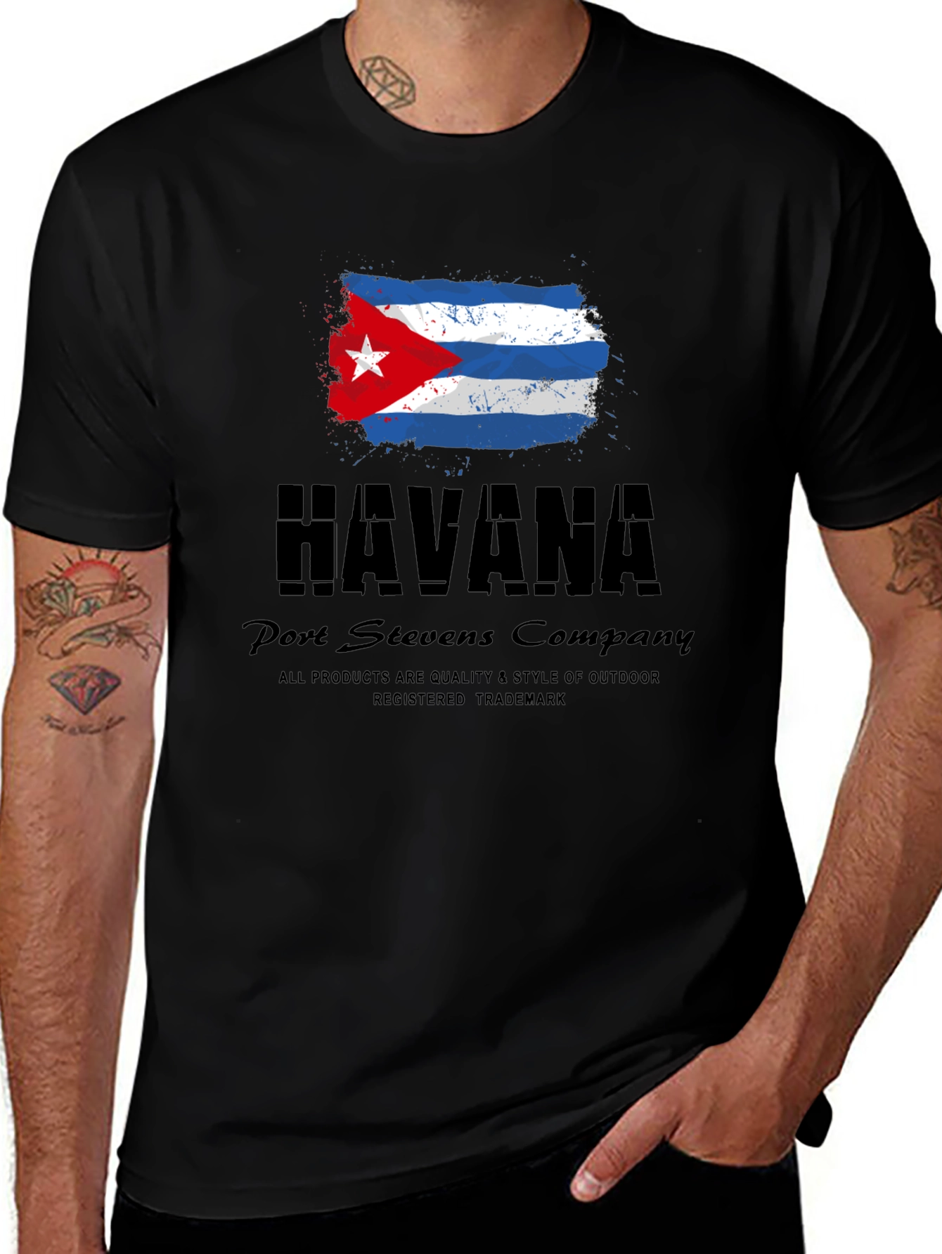 Havana Cuba Flag Black Graphic T-Shirt