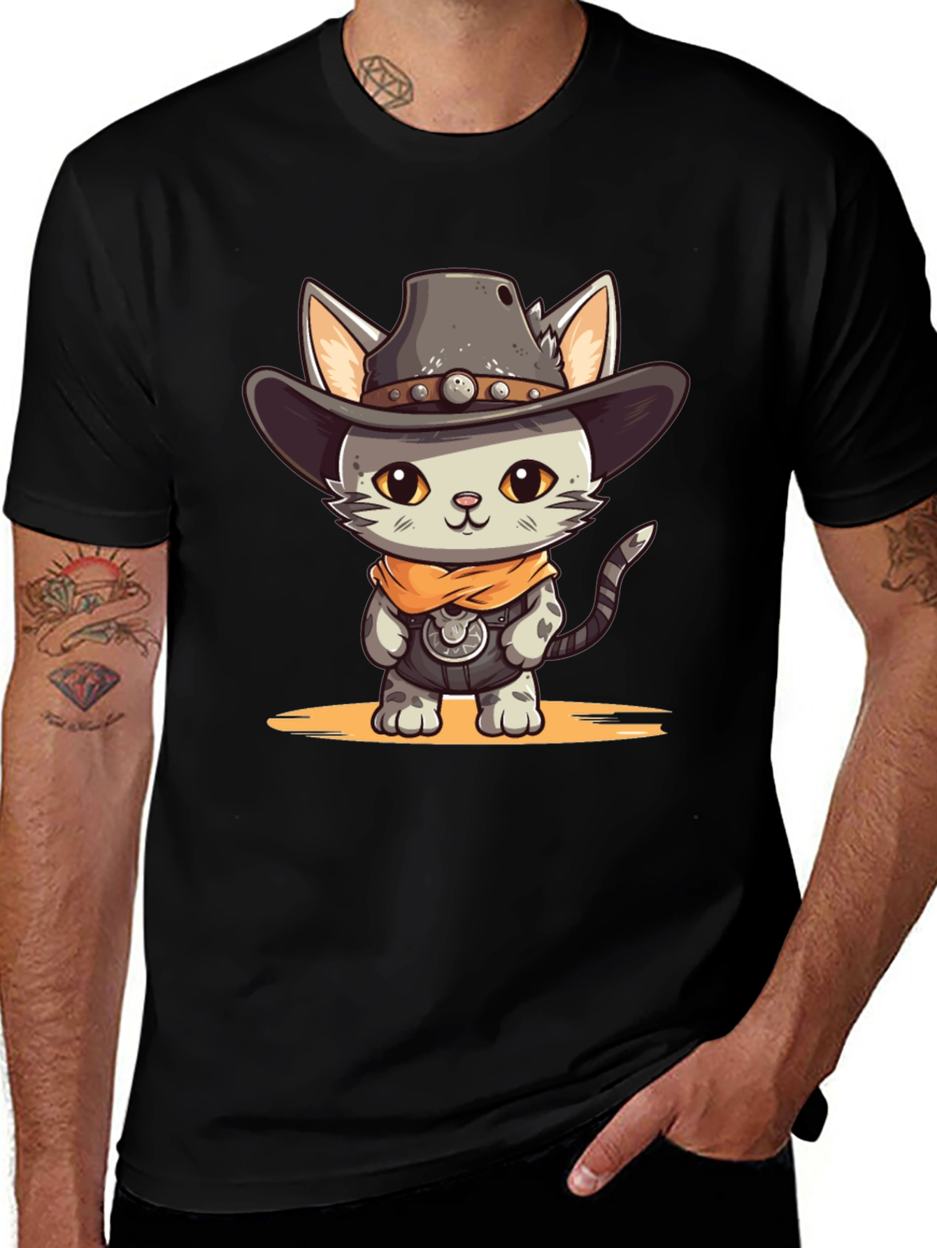 Variant 3 of Cartoon Cowboy Cat Graphic Tee