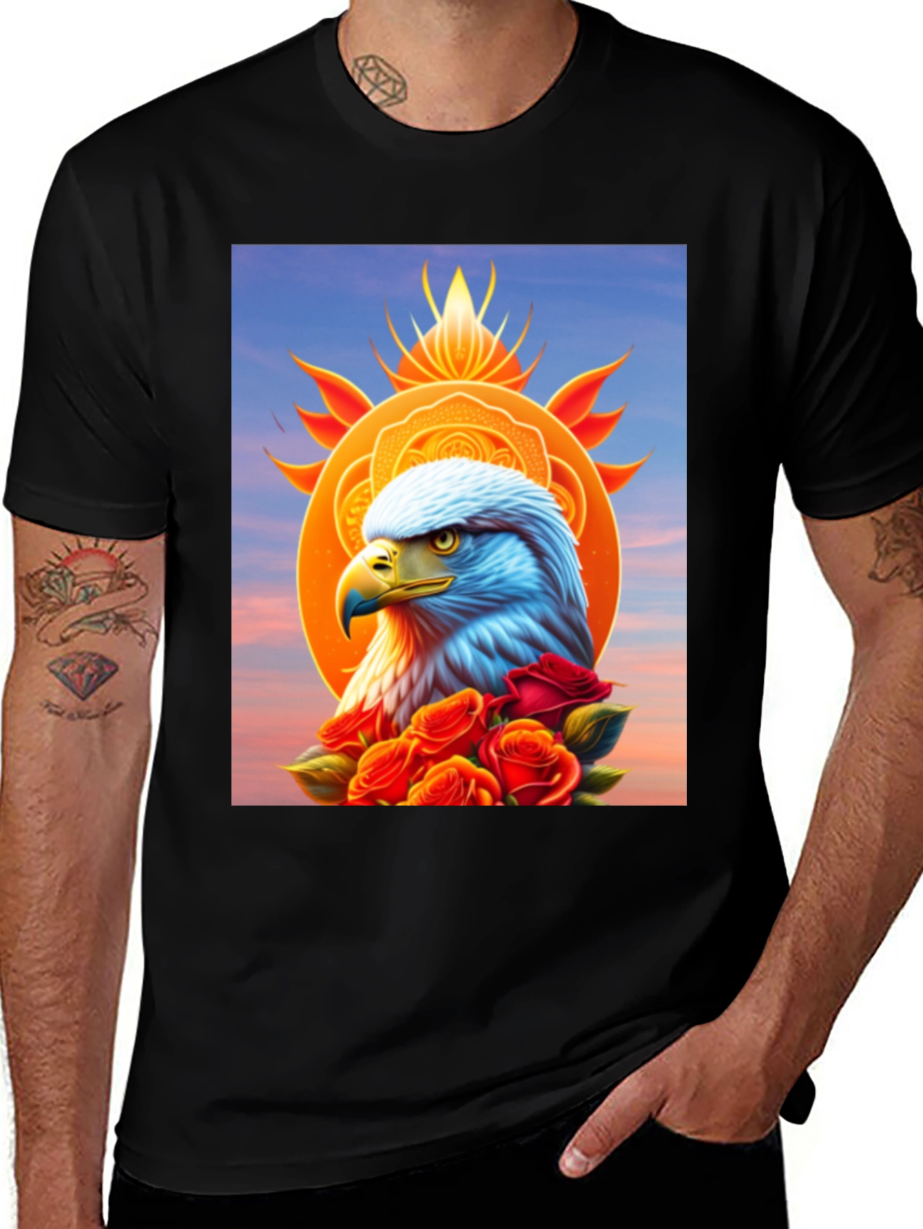 Variant 22 of Eagle & Roses Graphic Tee - Stylish Black Shirt