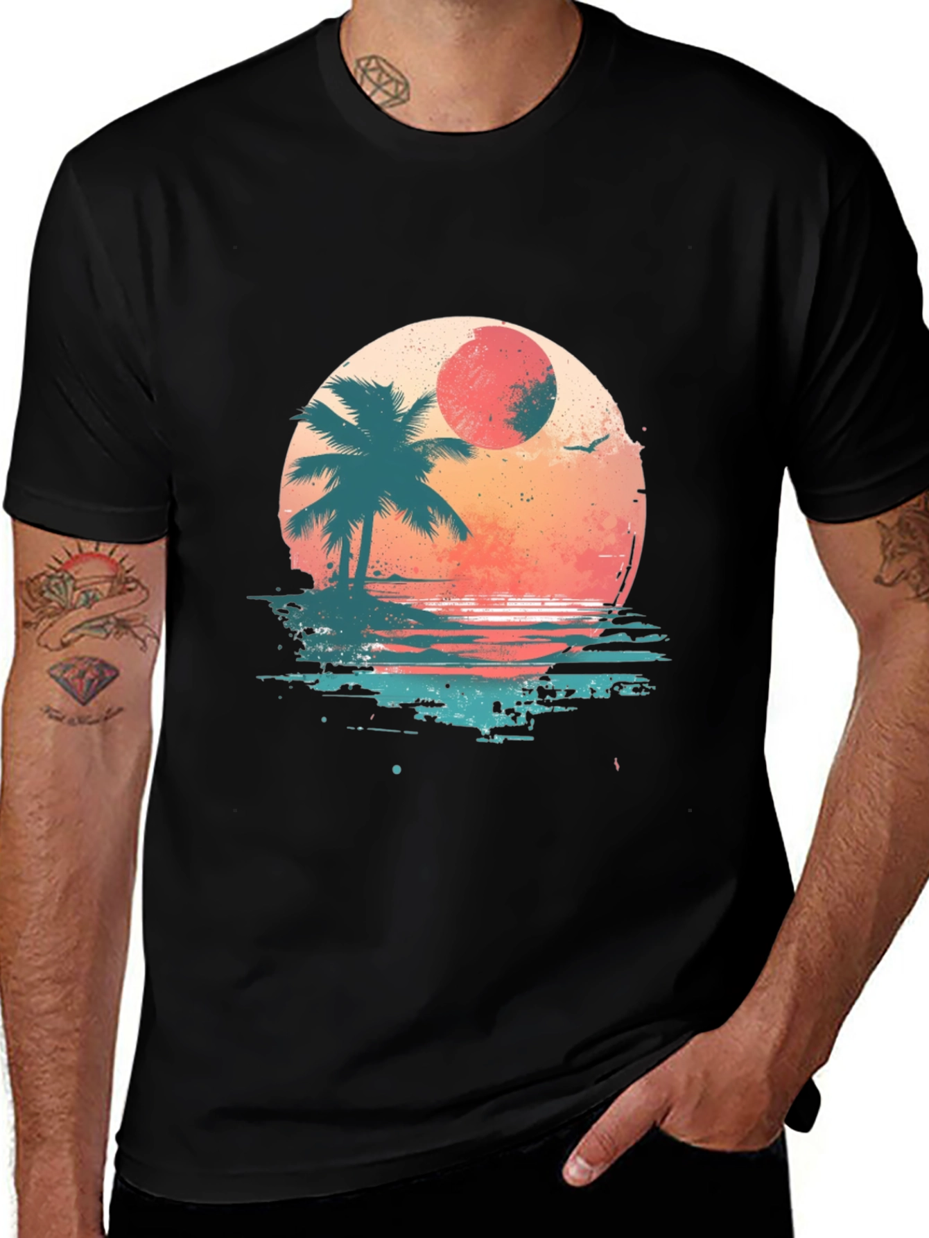 Variant 25 of Retro Sunset Beach Graphic Tee - Black