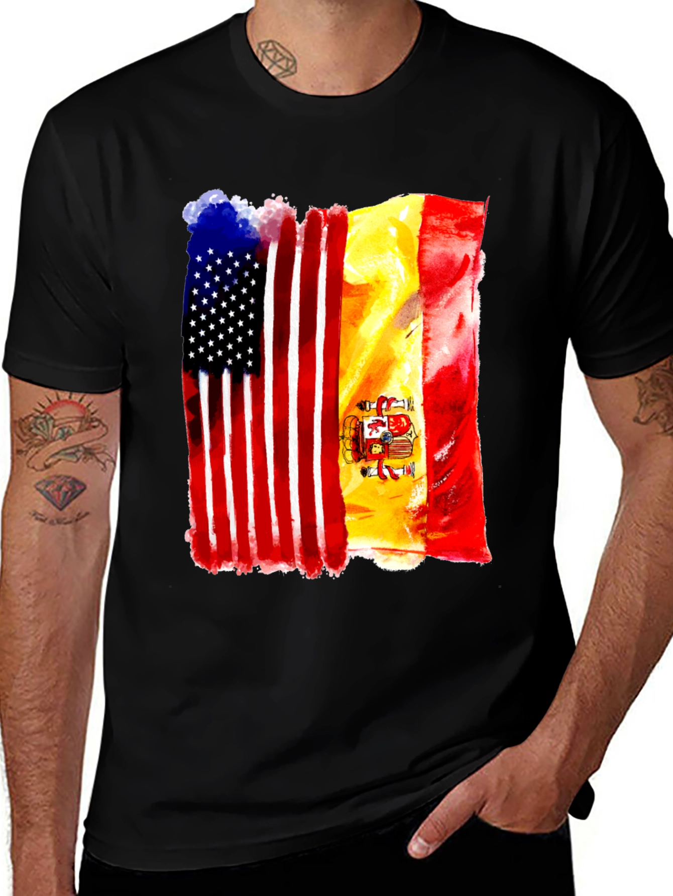 Variant 22 of USA & Spain Flag T-Shirt