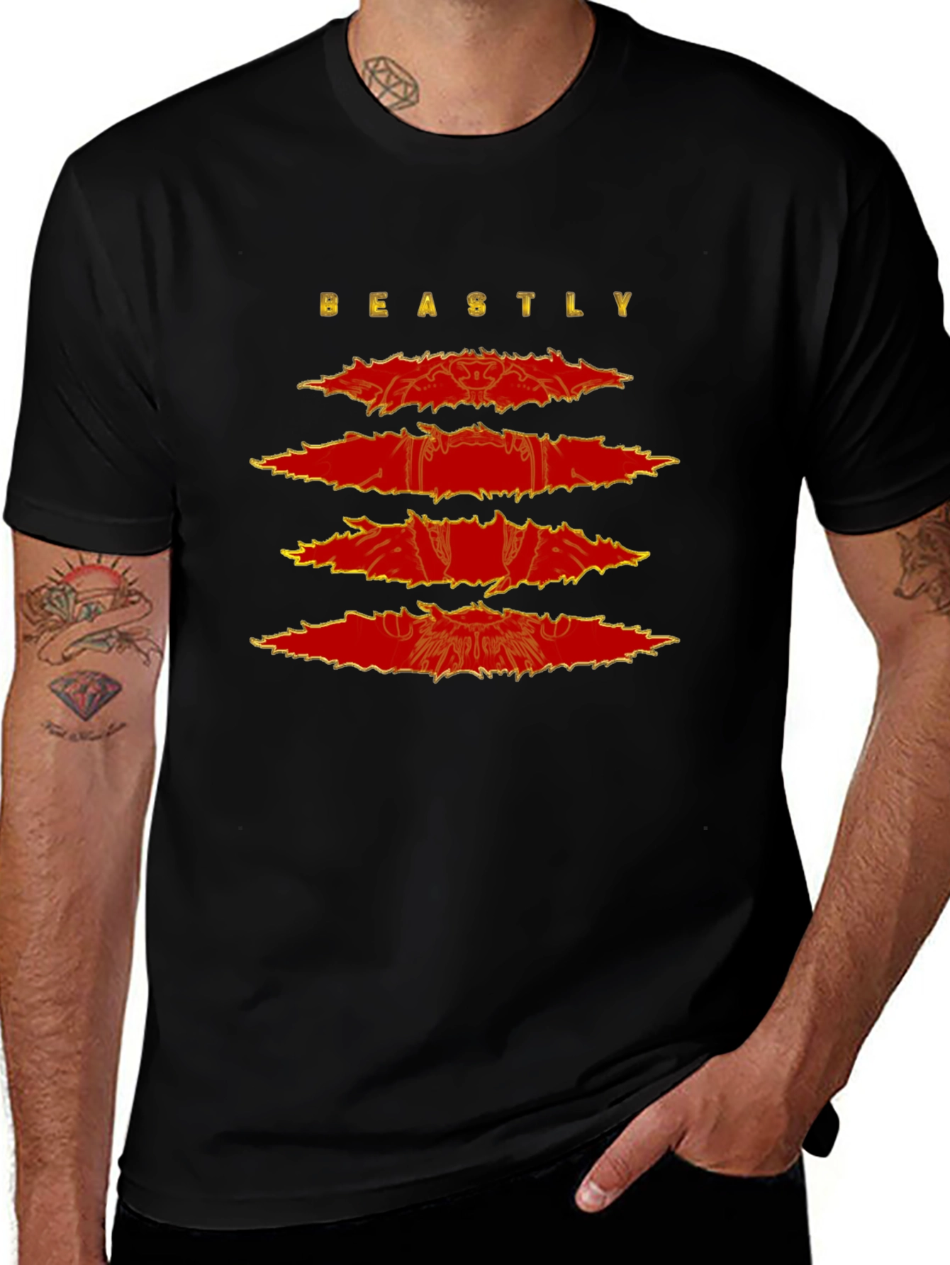 Variant 12 of Beastly Graphic Print Men's Black T-Shirt