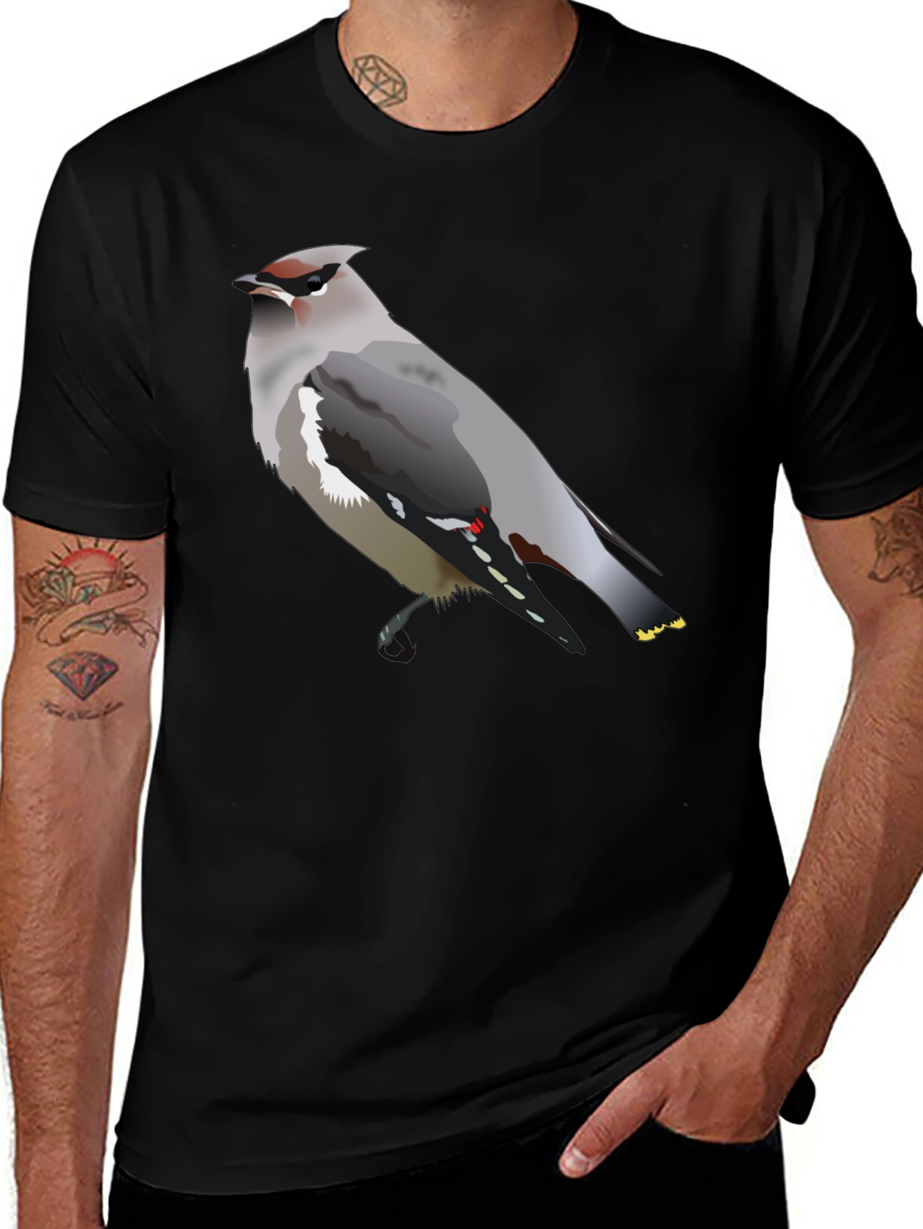 Variant 7 of Waxwing Bird Graphic Tee - Unisex Black T-Shirt