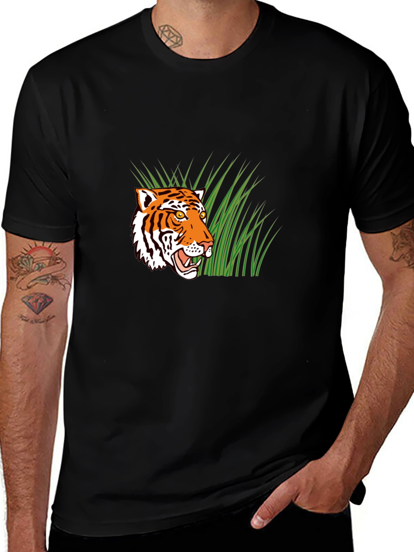 Variant 17 of Tiger Graphic T-Shirt - Black Crew Neck