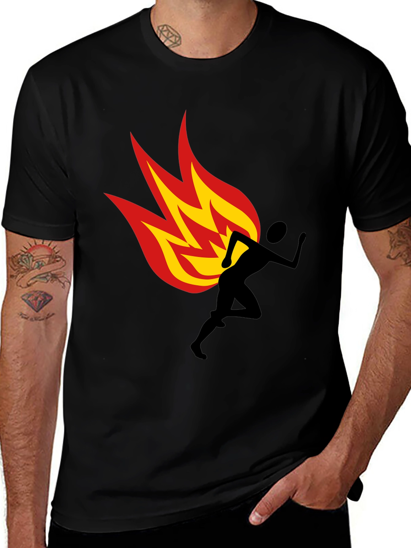 Variant 27 of Flaming Runner Graphic Tee - Black Cotton Blend