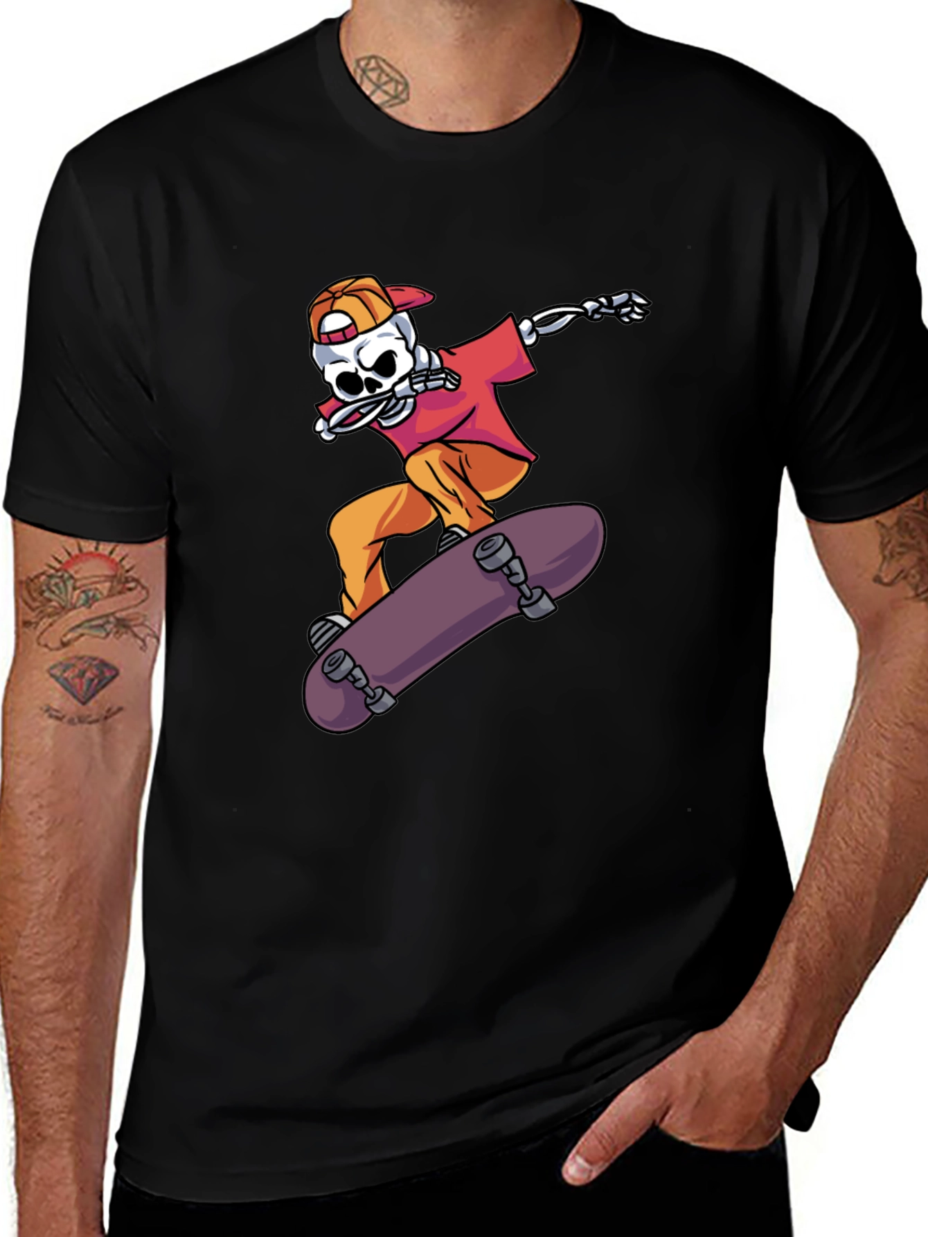 Variant 2 of Skateboarding Skeleton Graphic Tee - Cool & Edgy Style