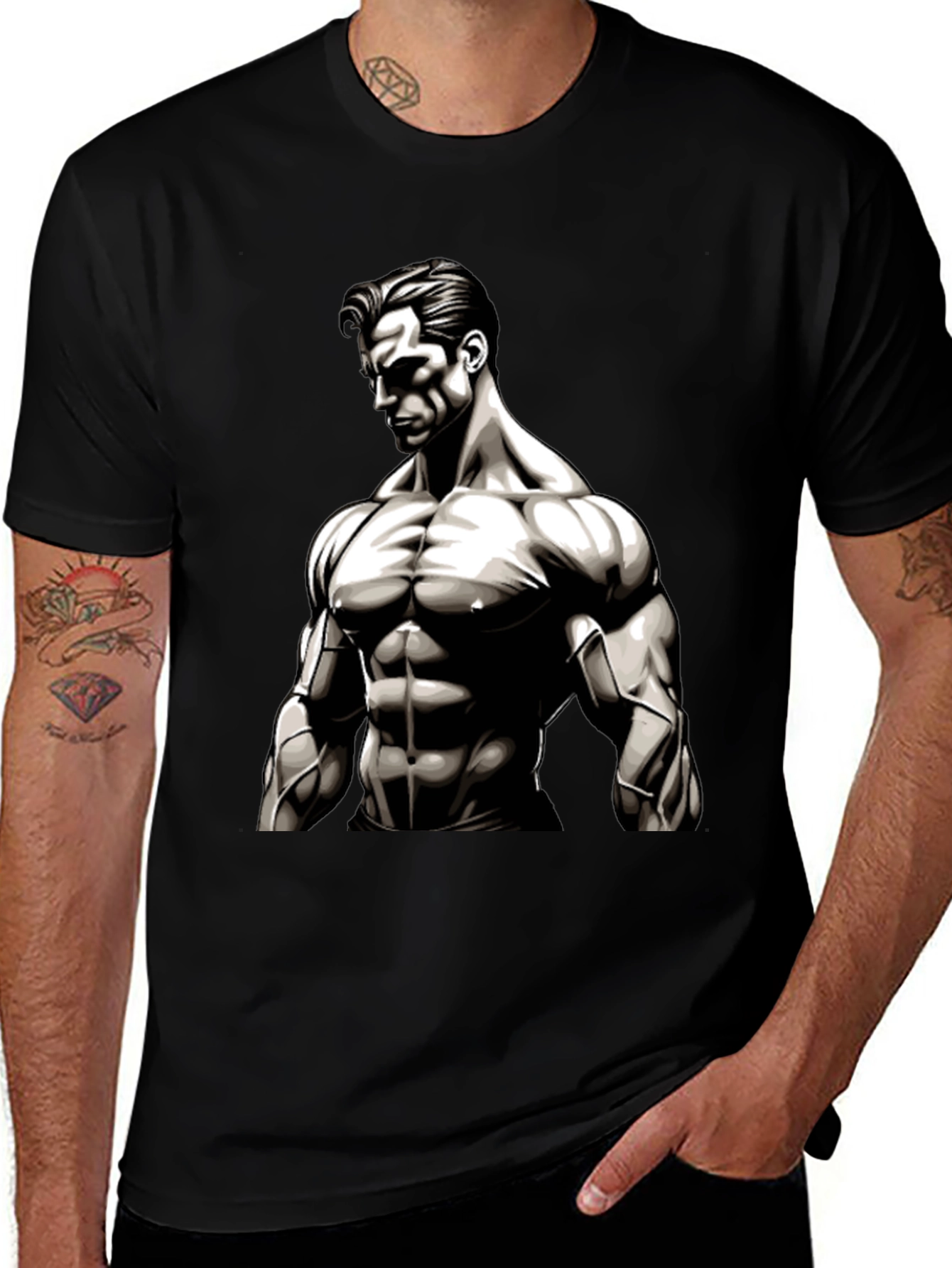 Variant 24 of Muscle Graphic Print Black T-Shirt
