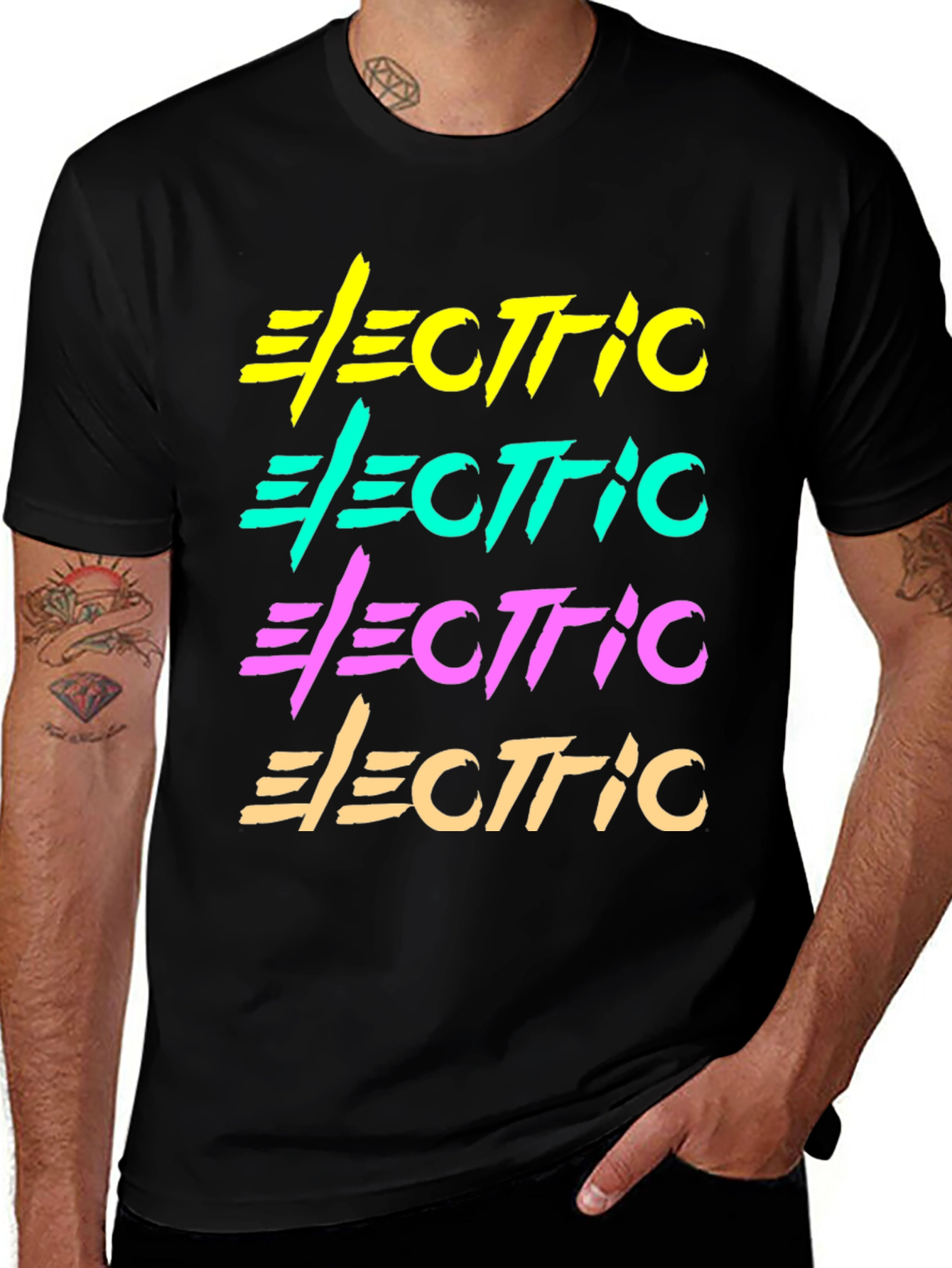 Variant 23 of Electric Retro Graphic T-Shirt Black Cotton Tee