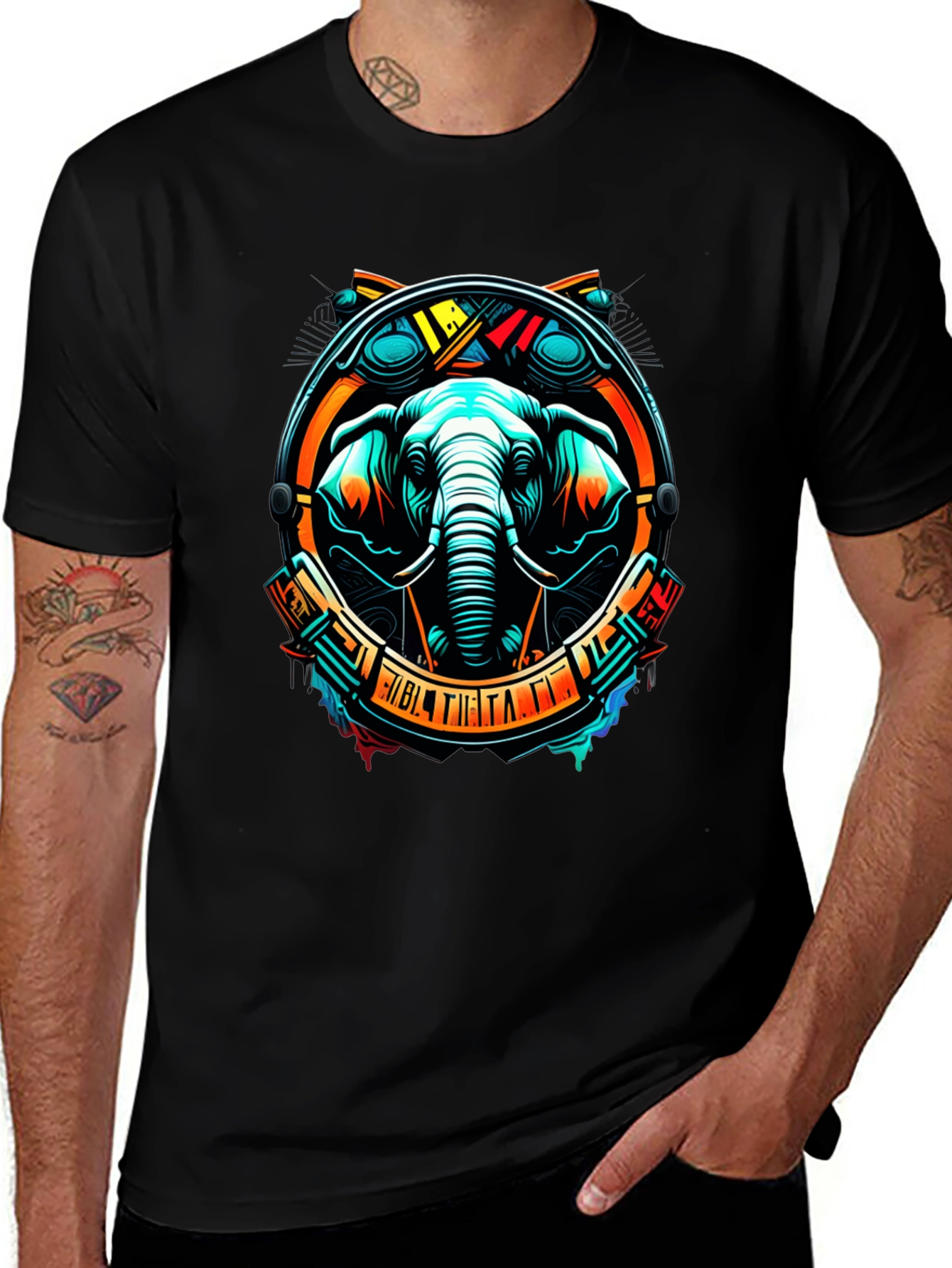Variant 13 of Elephant Graphic Print Black T-Shirt