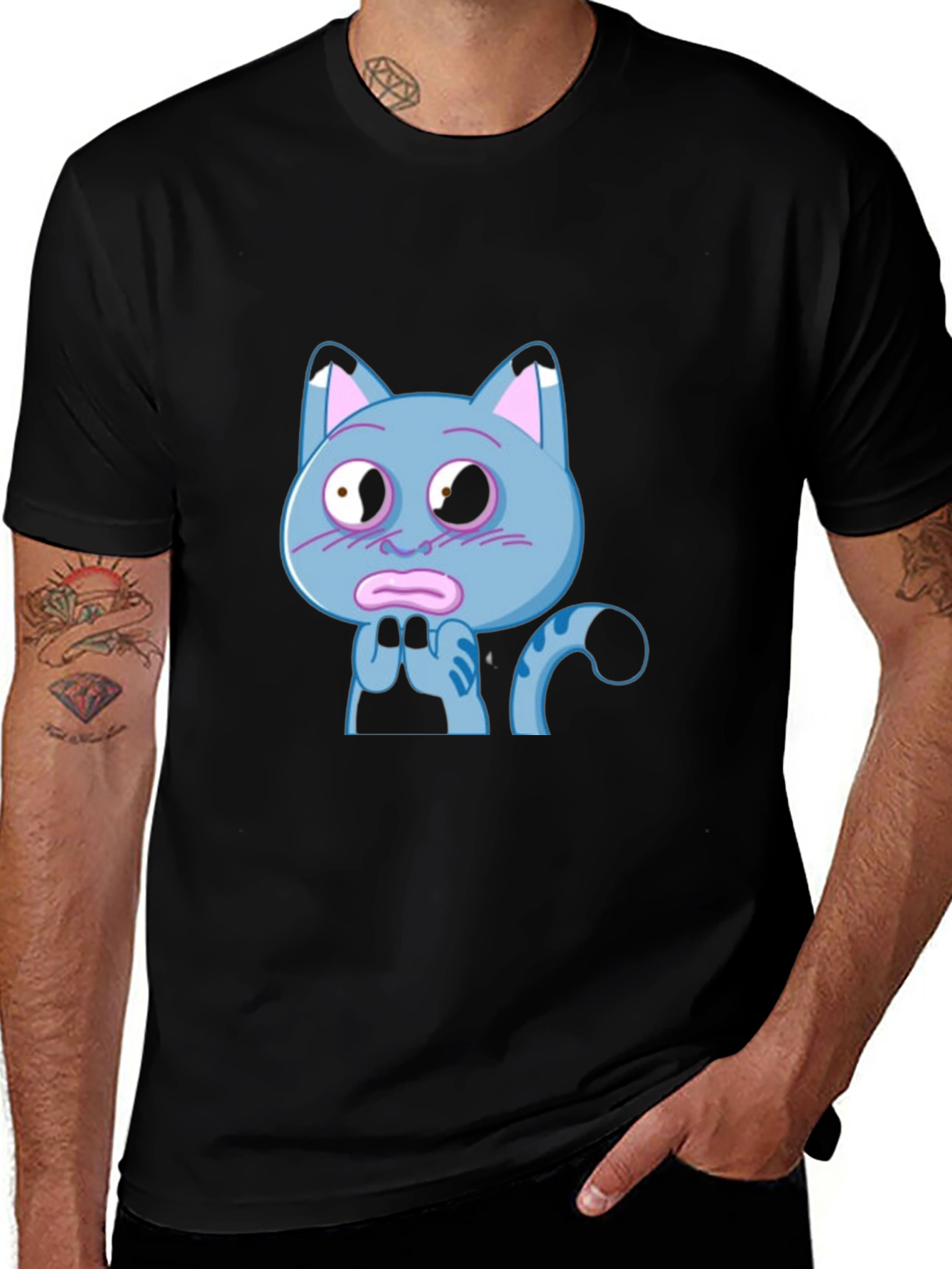 Variant 17 of Blue Cat Cartoon T-Shirt - Novelty Graphic Tee