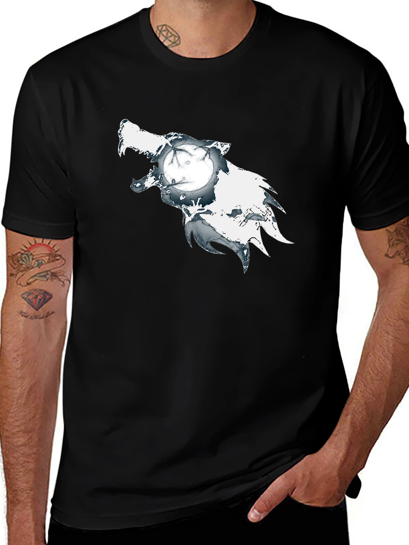 Variant 18 of Wolf Moon Graphic Print Black T-Shirt
