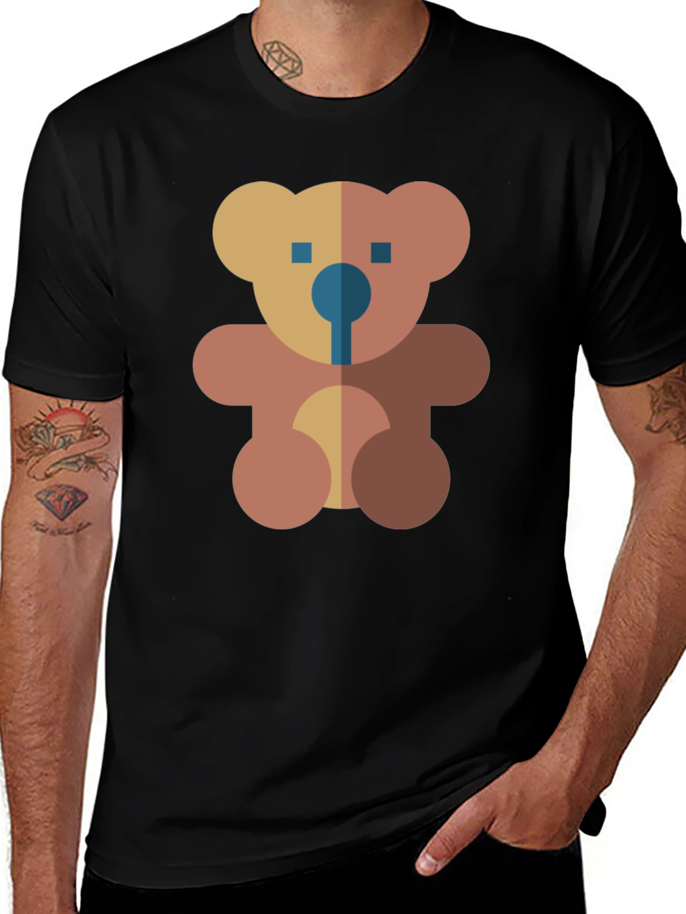 Variant 23 of Geometric Teddy Bear Graphic Black T-Shirt