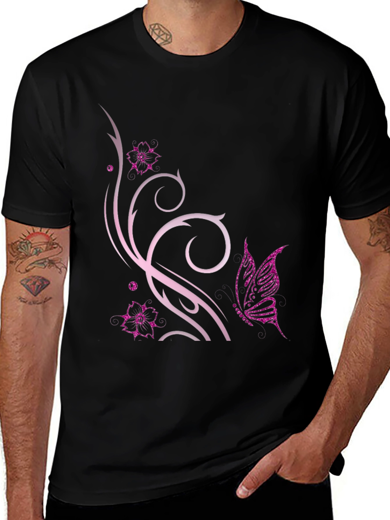 Variant 6 of Butterfly Floral Graphic Black T-Shirt