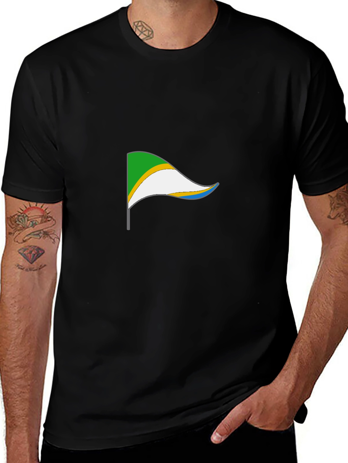 Variant 4 of Stylish Black Tee with Decorative Flag Graphic