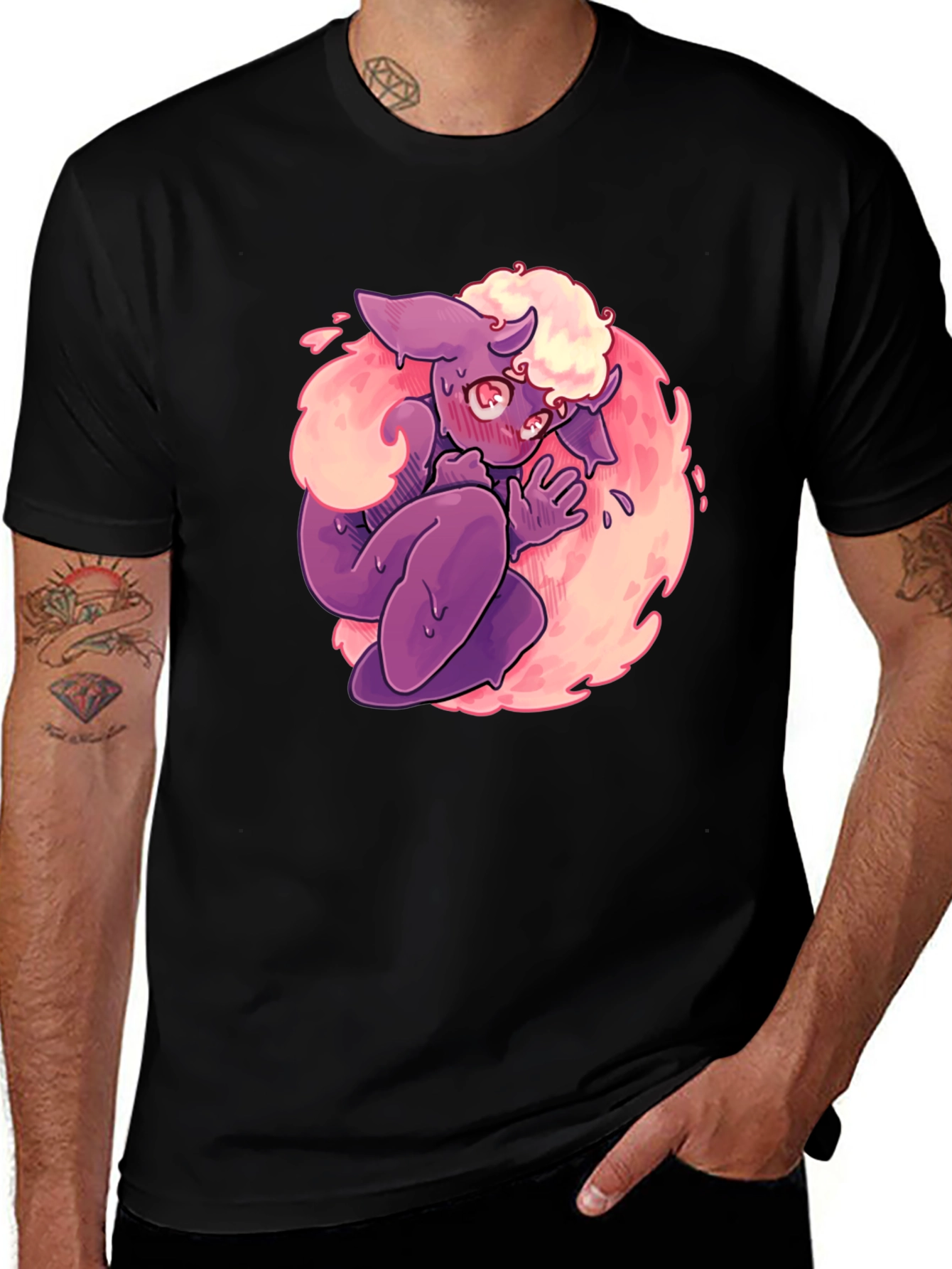 Variant 6 of Cartoon Monster Graphic Print Black T-Shirt