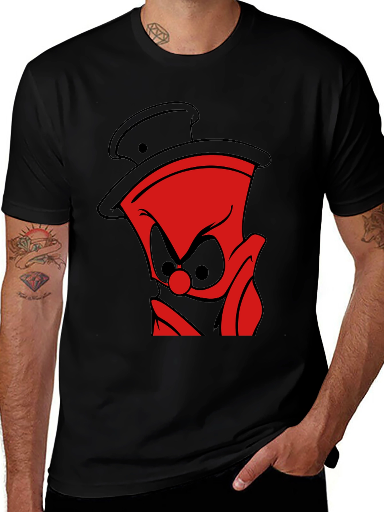 Variant 28 of Red Cartoon Character Black T-Shirt