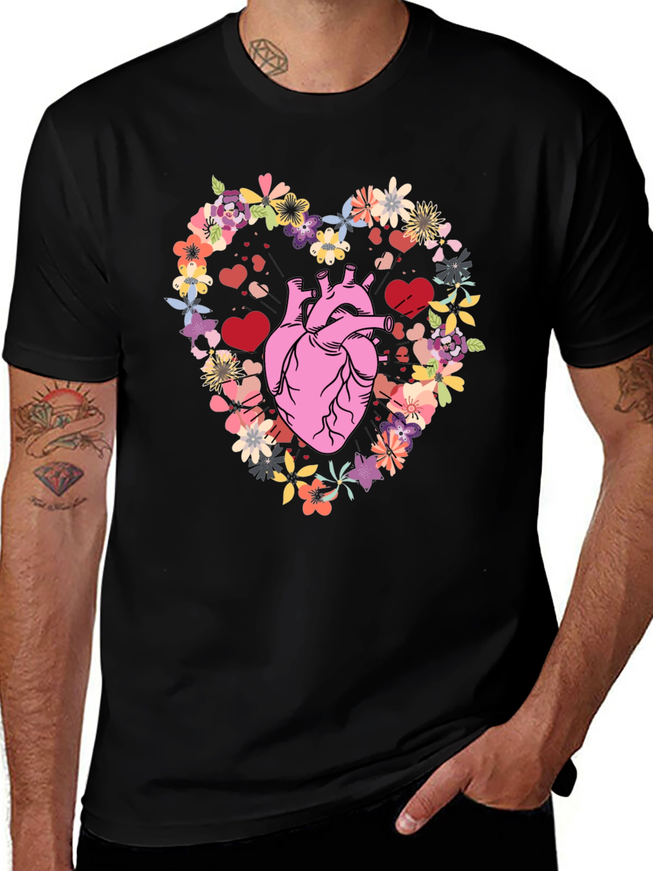 Variant 28 of Floral Heart Anatomy T-Shirt - Unique Valentine's Gift