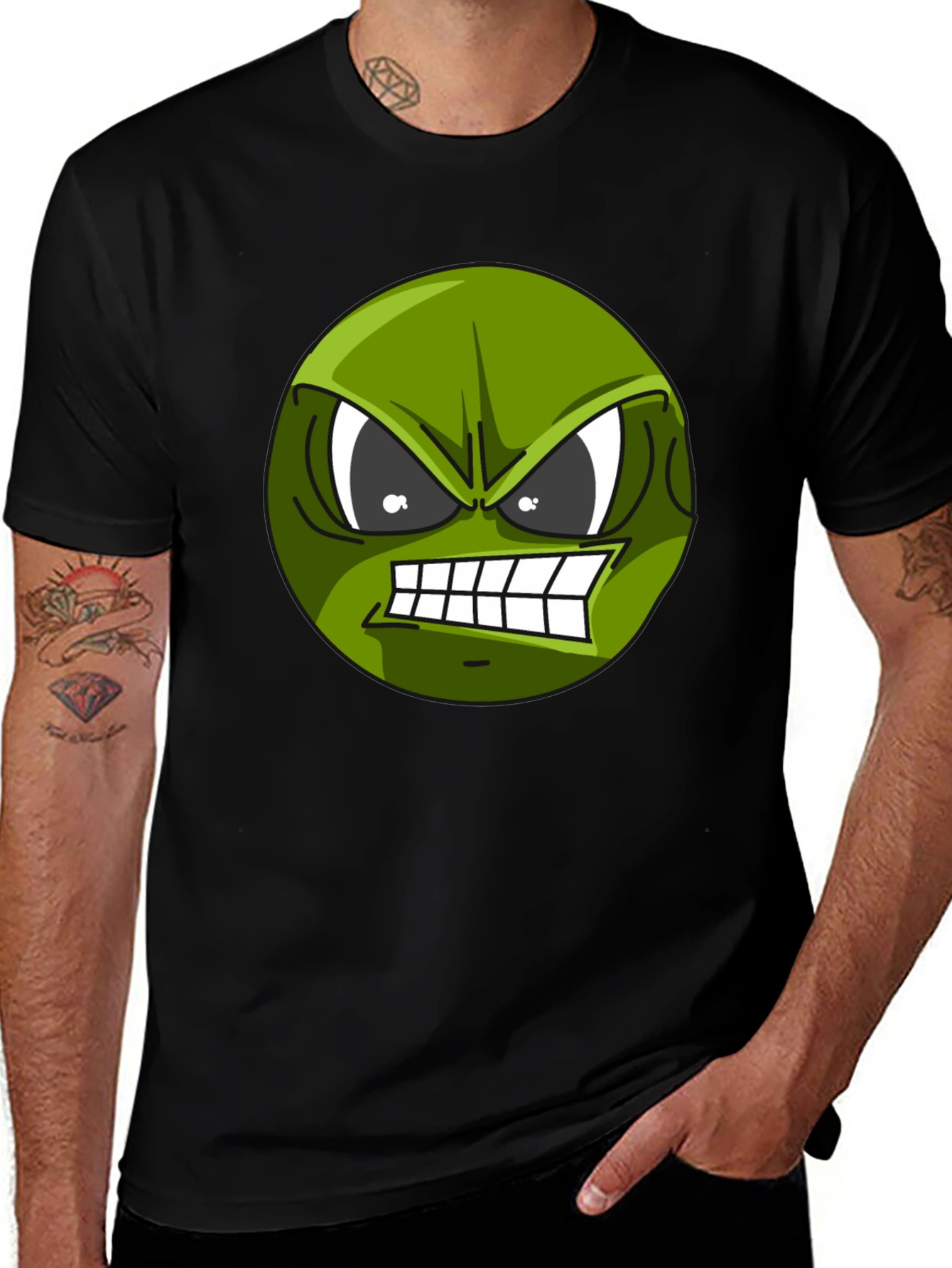 Variant 14 of Angry Green Emoji Graphic Tee - Black T-Shirt