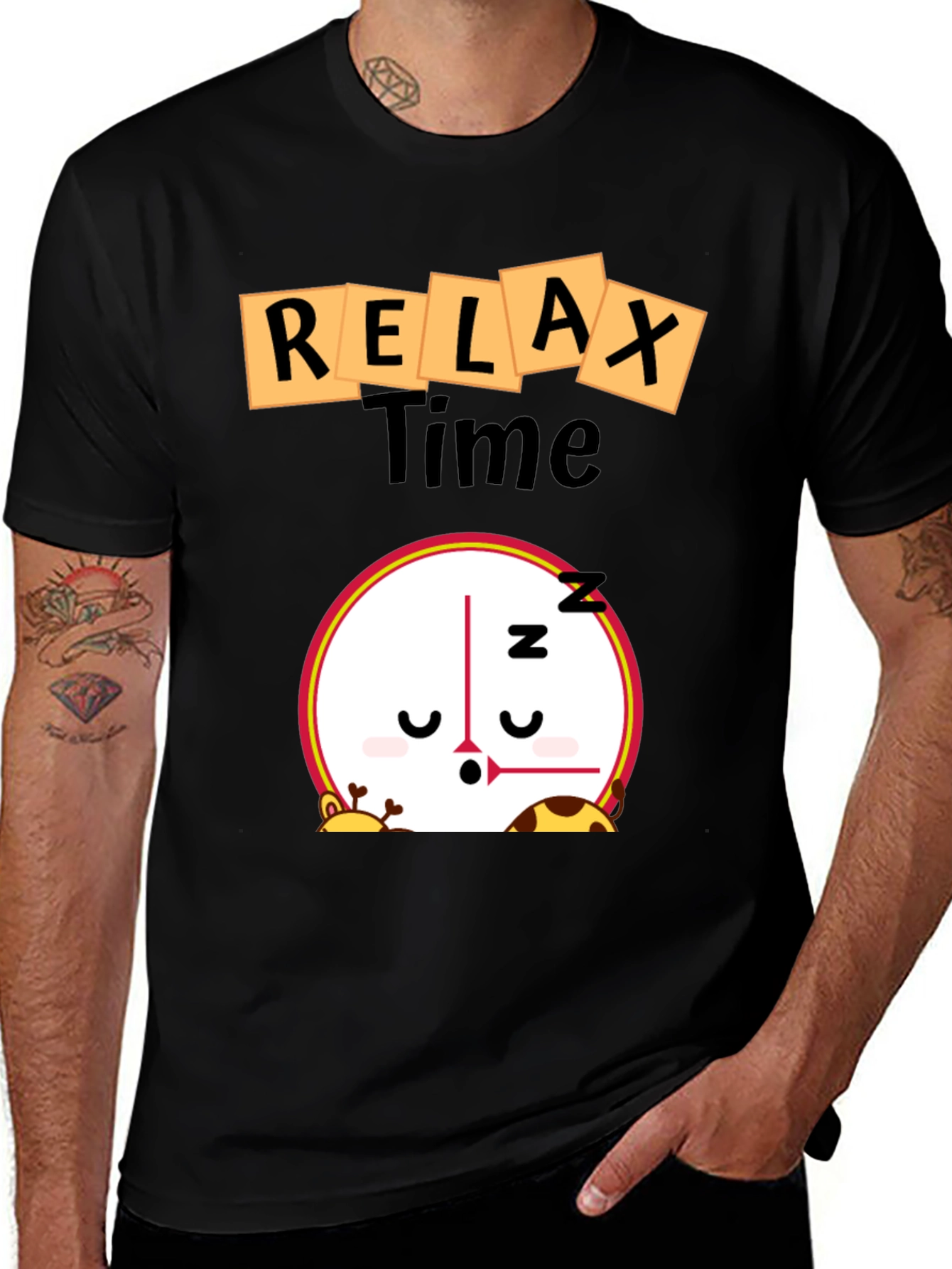 Variant 23 of Relax Time Graphic Tee - Cartoon Clock Design