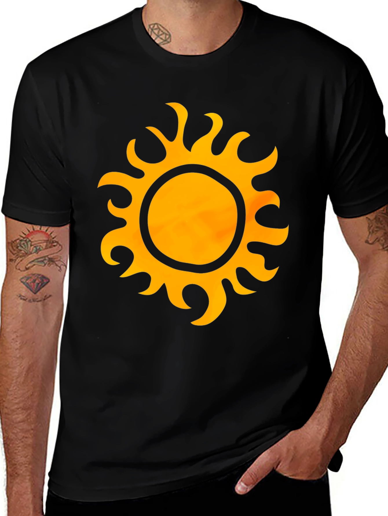Variant 13 of Men's Black T-shirt with Yellow Sun Design
