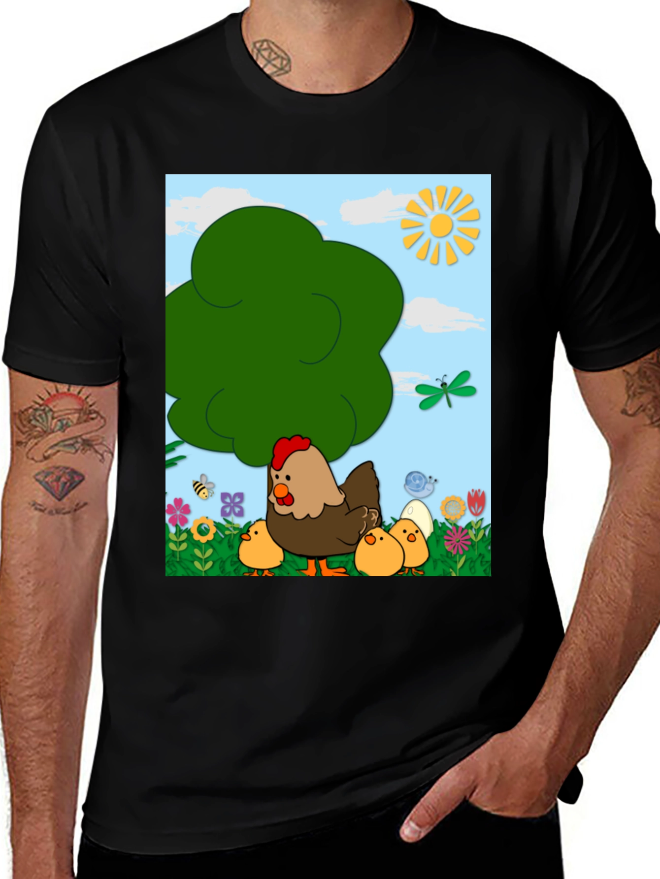 Variant 12 of Cartoon Chicken & Chicks Graphic Tee