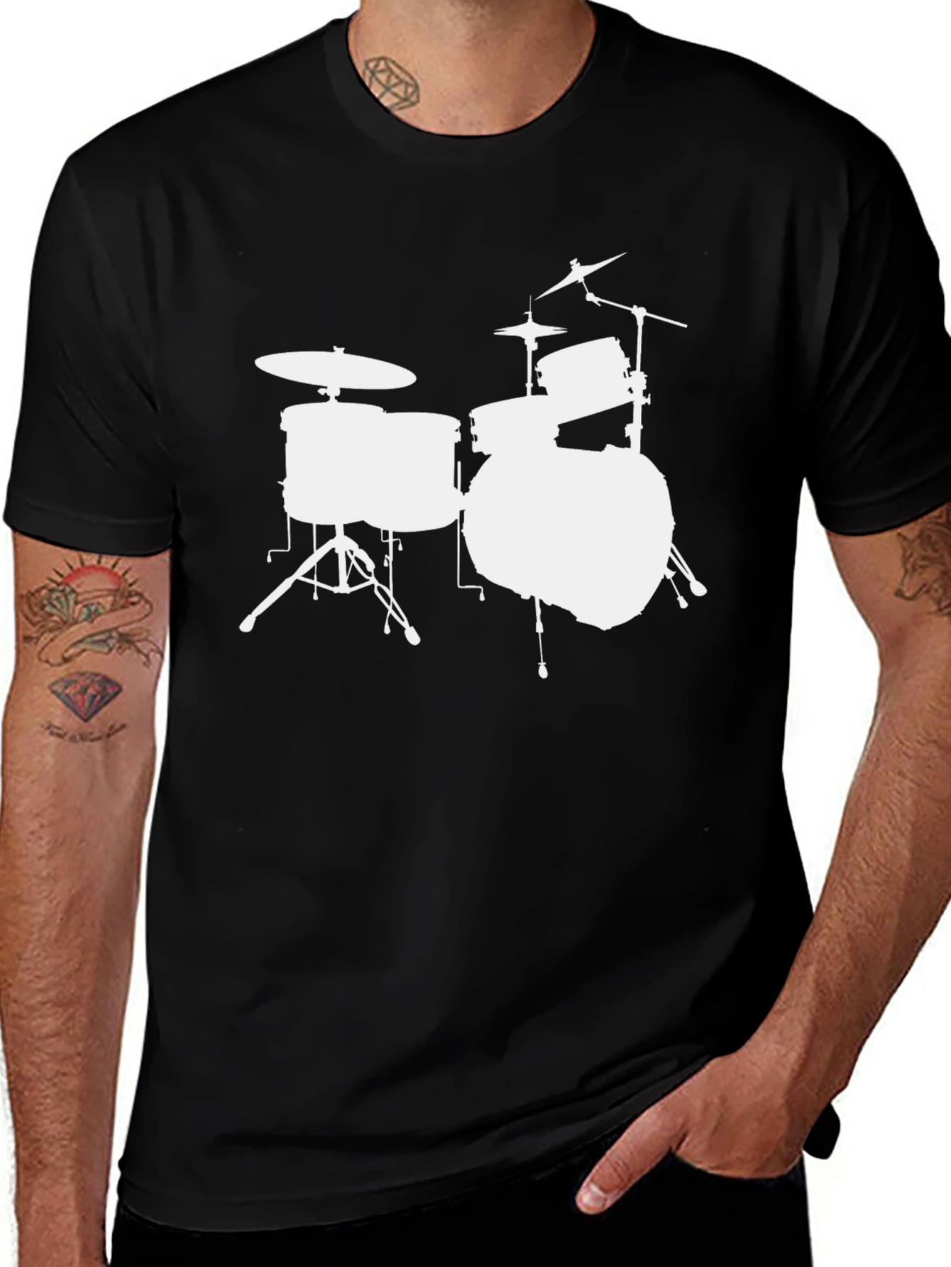Variant 13 of Drum Set Graphic Tee - Black Cotton Shirt
