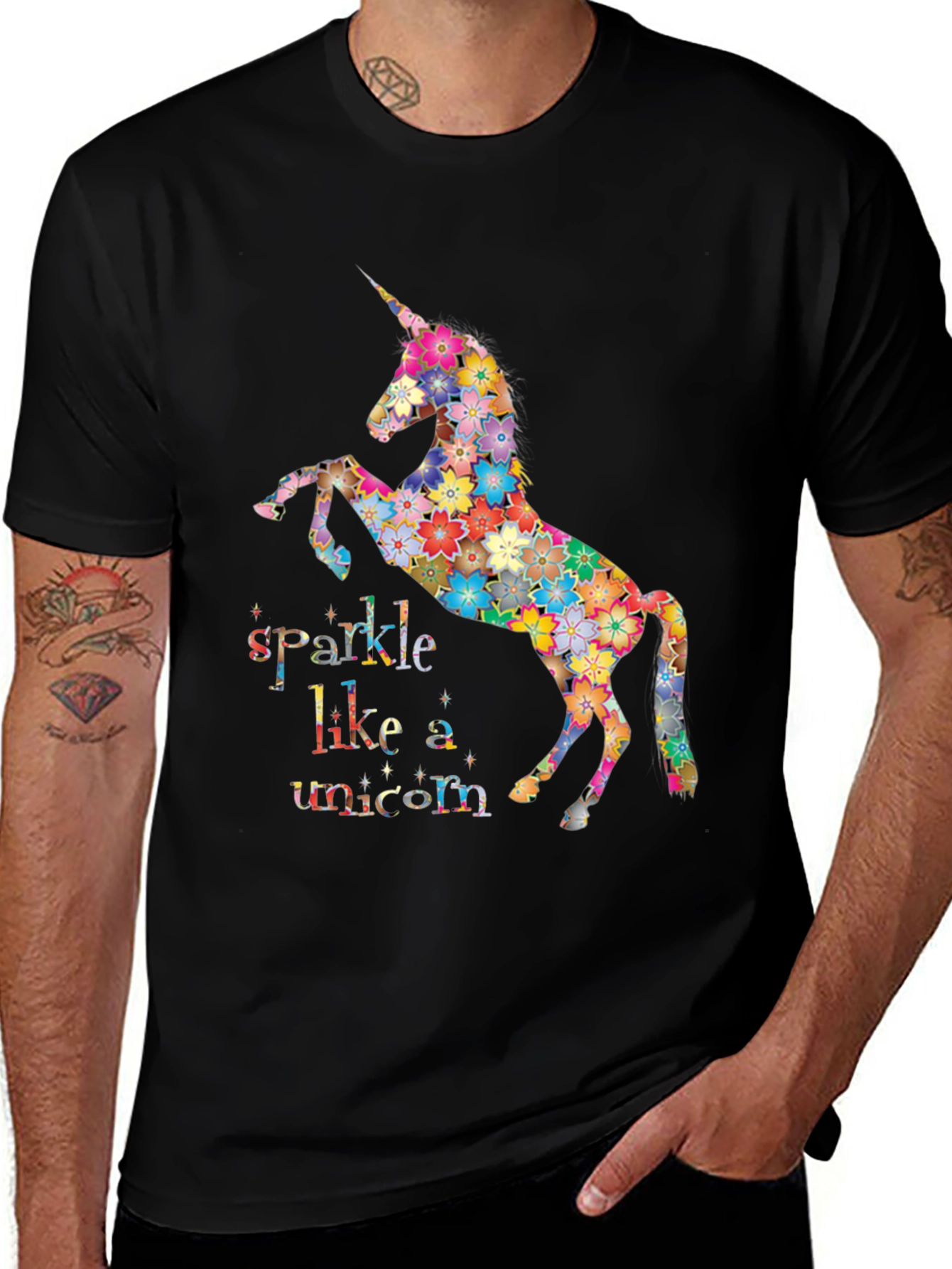 Variant 3 of Floral Unicorn Graphic Tee - Sparkle Like a Unicorn