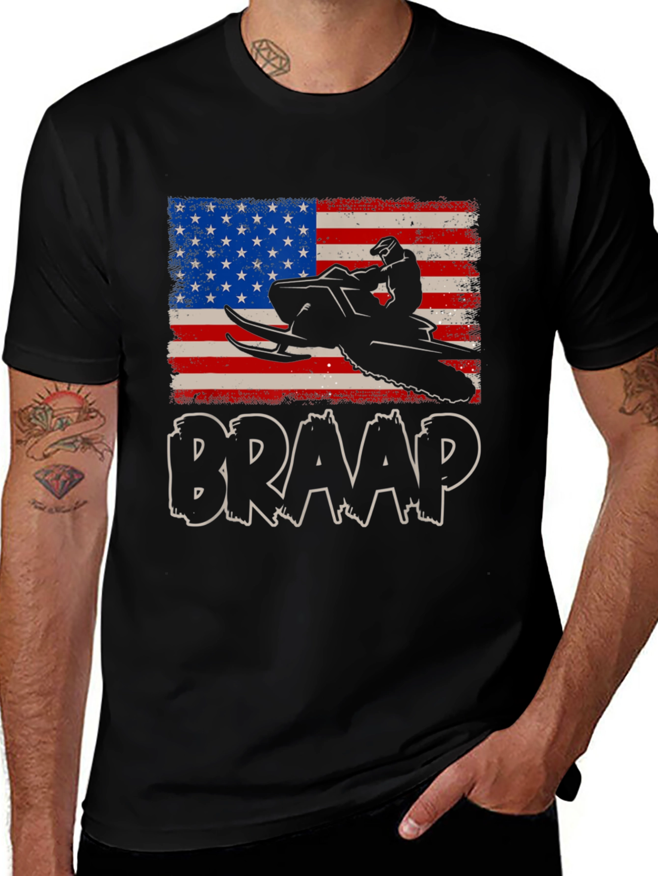 Variant 28 of Braap Snowmobile USA Flag Graphic Tee