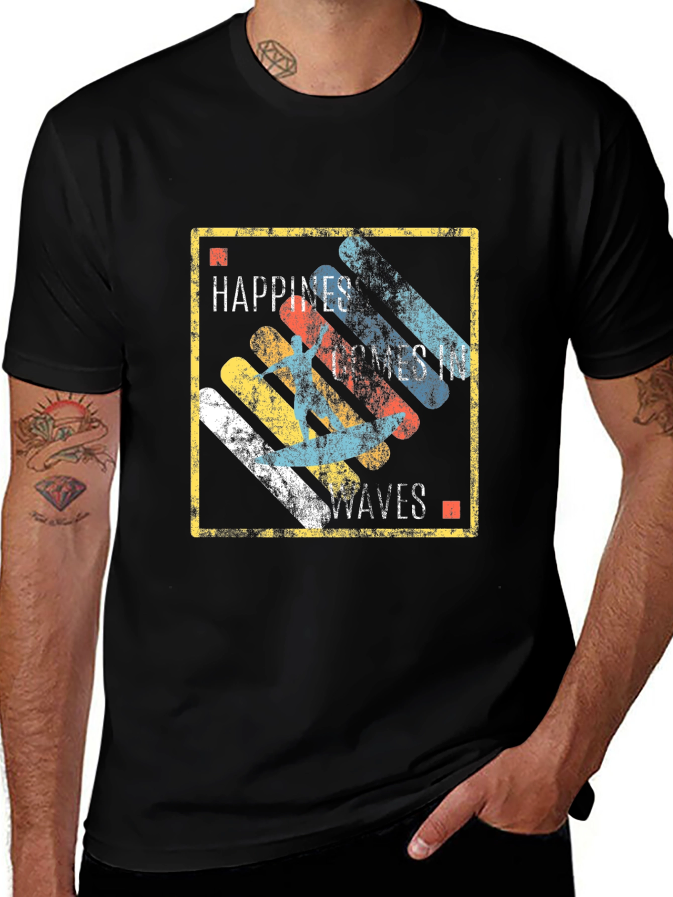 Variant 10 of Happiness Comes in Waves Graphic T-Shirt