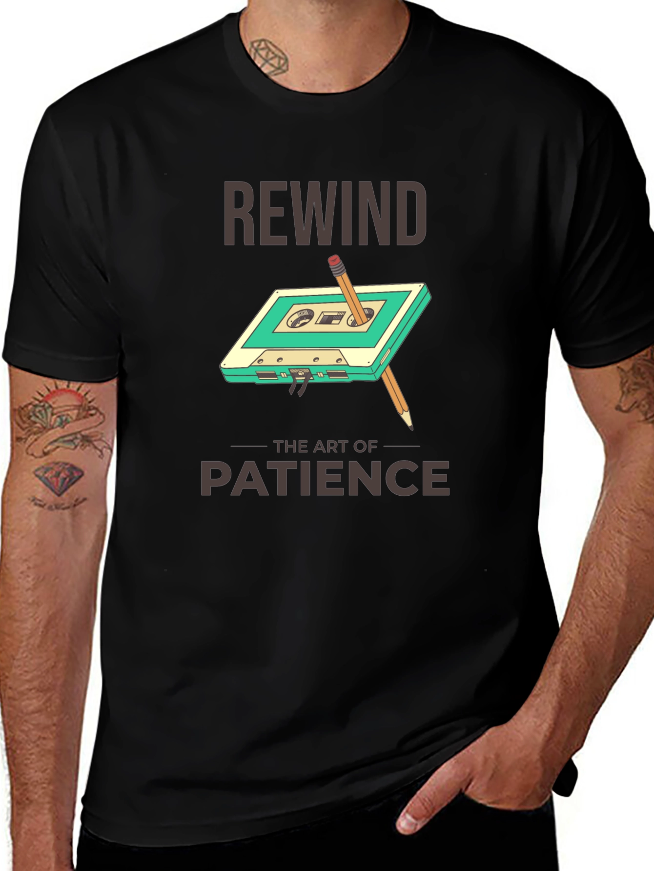 Variant 27 of Rewind Patience Graphic Tee - Retro Cassette Design