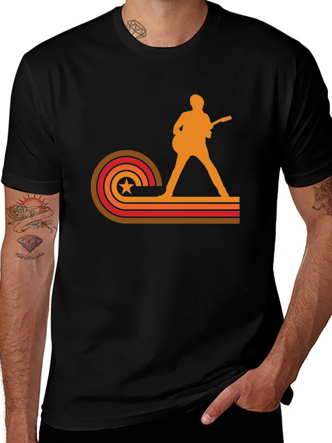 Retro Rocker T-Shirt: Vintage Guitar Player Design