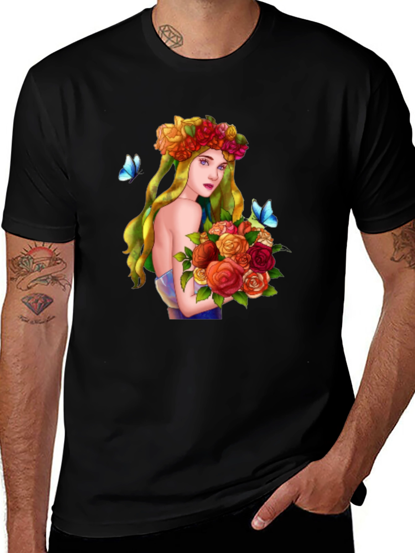 Variant 4 of Floral Maiden Graphic Tee - Black Cotton Comfort
