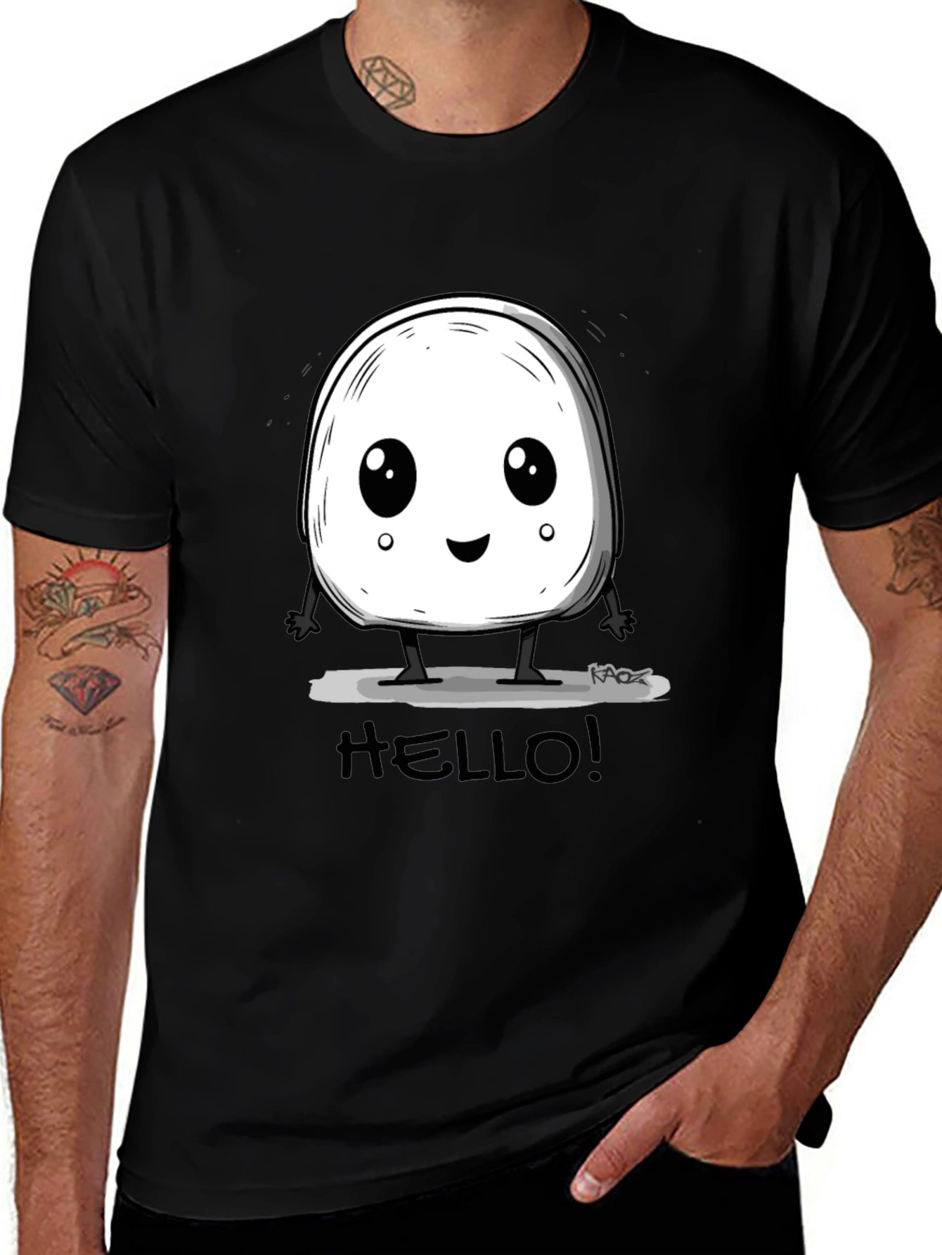 Variant 19 of Cute 'Hello' Character Black Graphic Tee