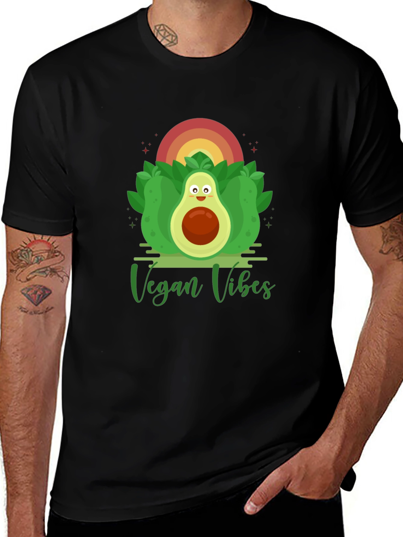 Variant 24 of Vegan Vibes Graphic Tee - Avocado Rainbow Shirt