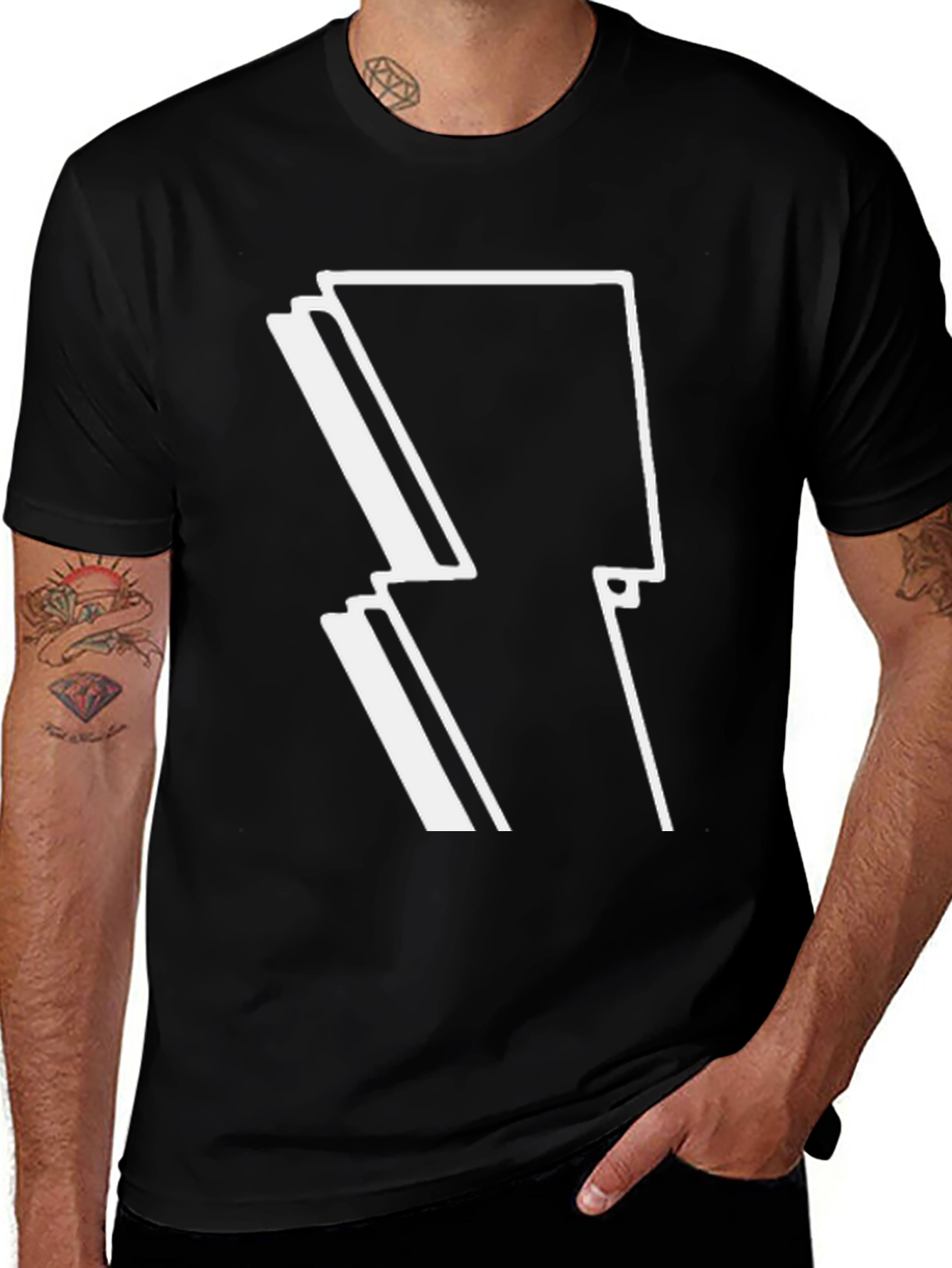 Variant 5 of Bold Lightning Bolt Graphic Black T-Shirt