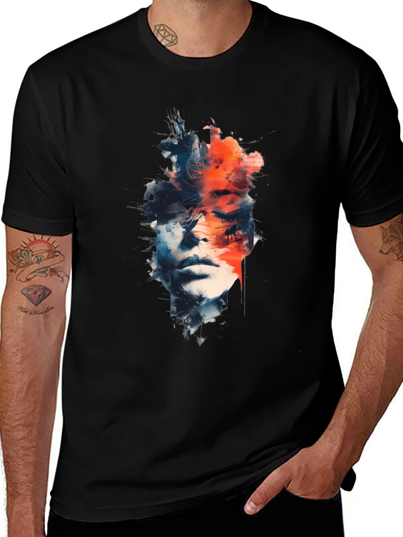 Variant 19 of Abstract Face Graphic Black T-Shirt