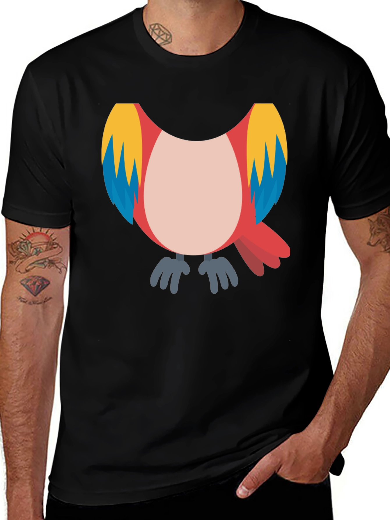 Variant 25 of Cartoon Parrot Graphic Black T-Shirt