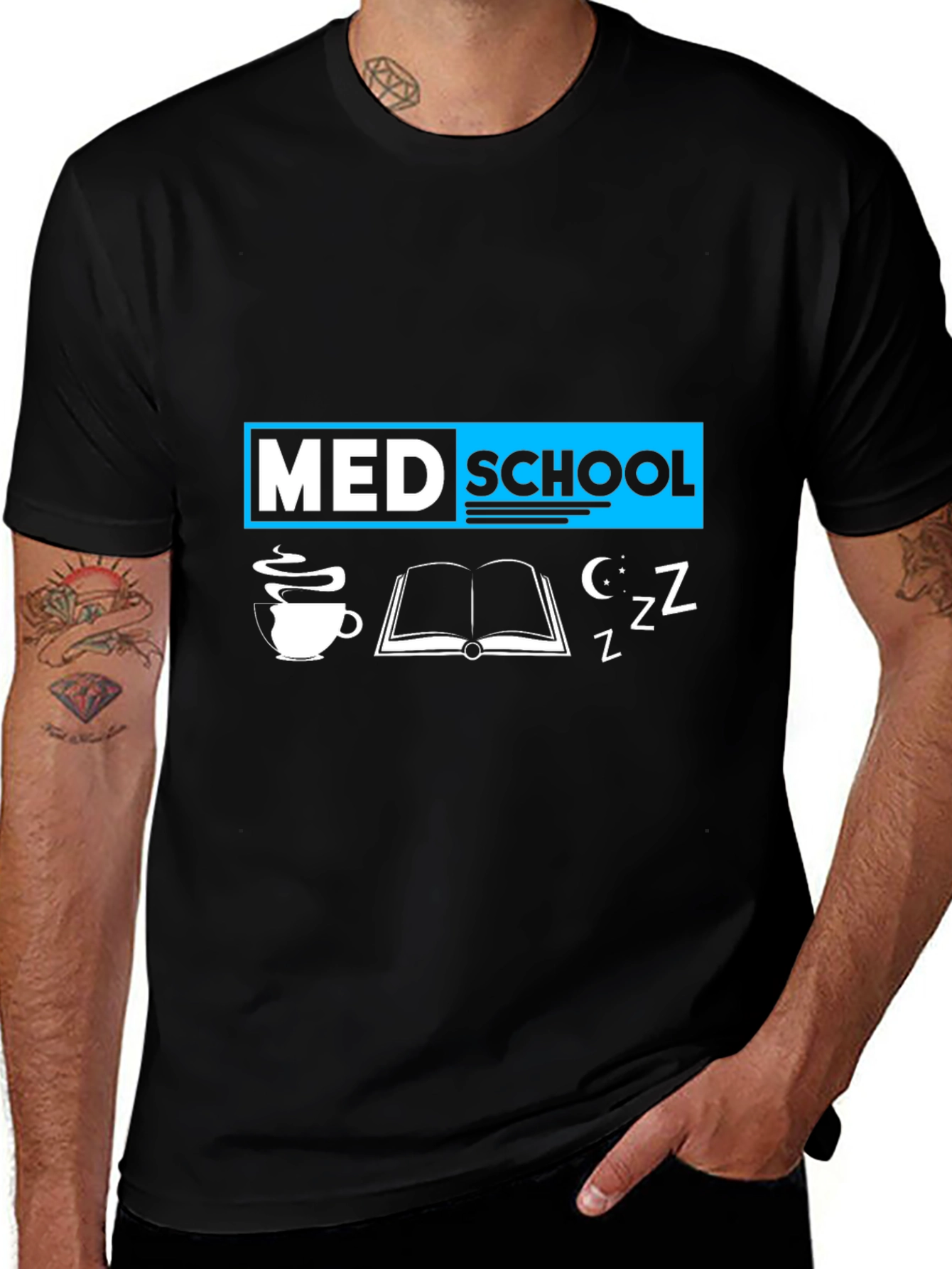 Med School T-Shirt: Coffee, Books, and Zzz's