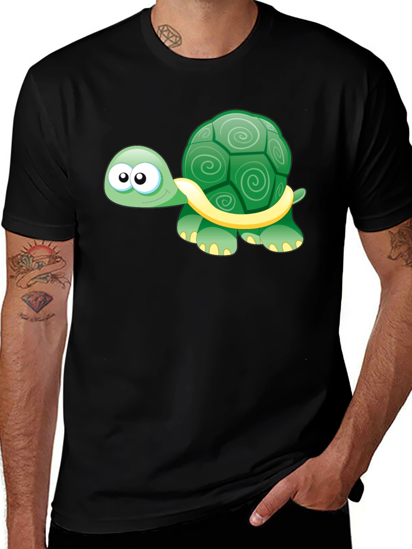 Variant 9 of Cute Turtle Graphic Tee - Black Cotton T-Shirt