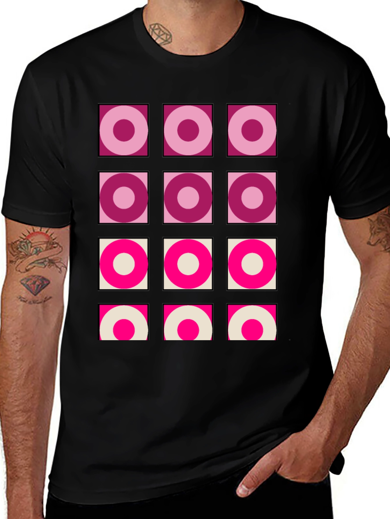 Variant 7 of Retro Circle Pattern Tee - Black Graphic T-Shirt