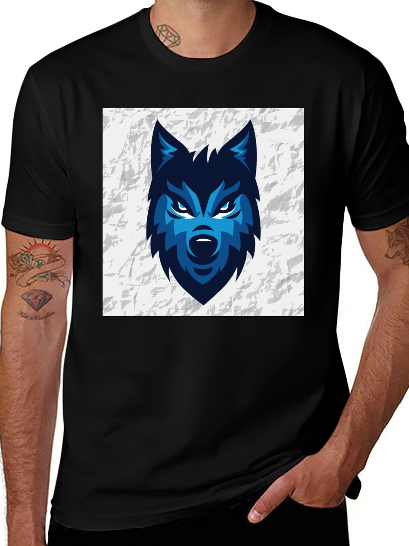 Variant 14 of Blue Wolf Graphic Print Black T-Shirt