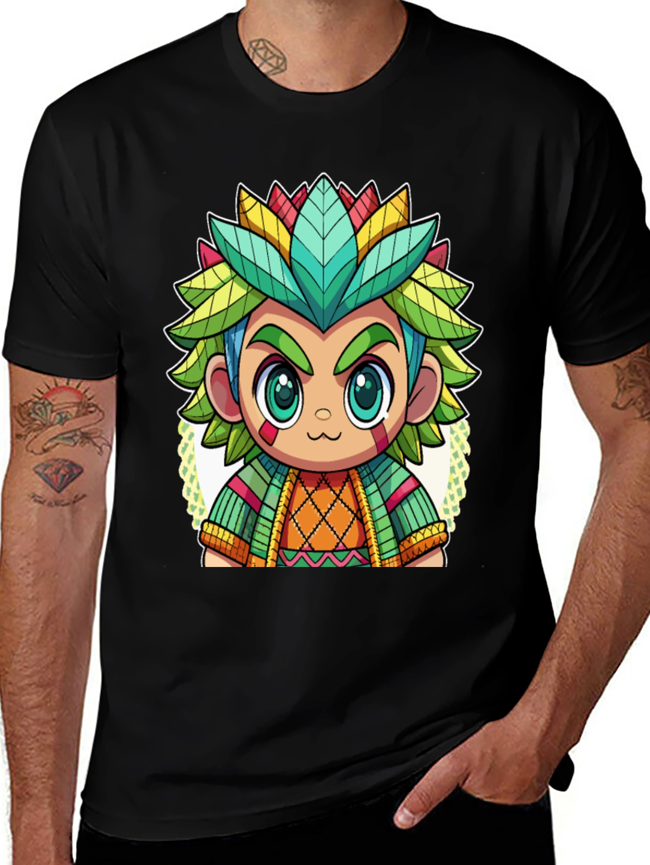 Variant 25 of Cartoon Aztec Warrior Graphic Tee