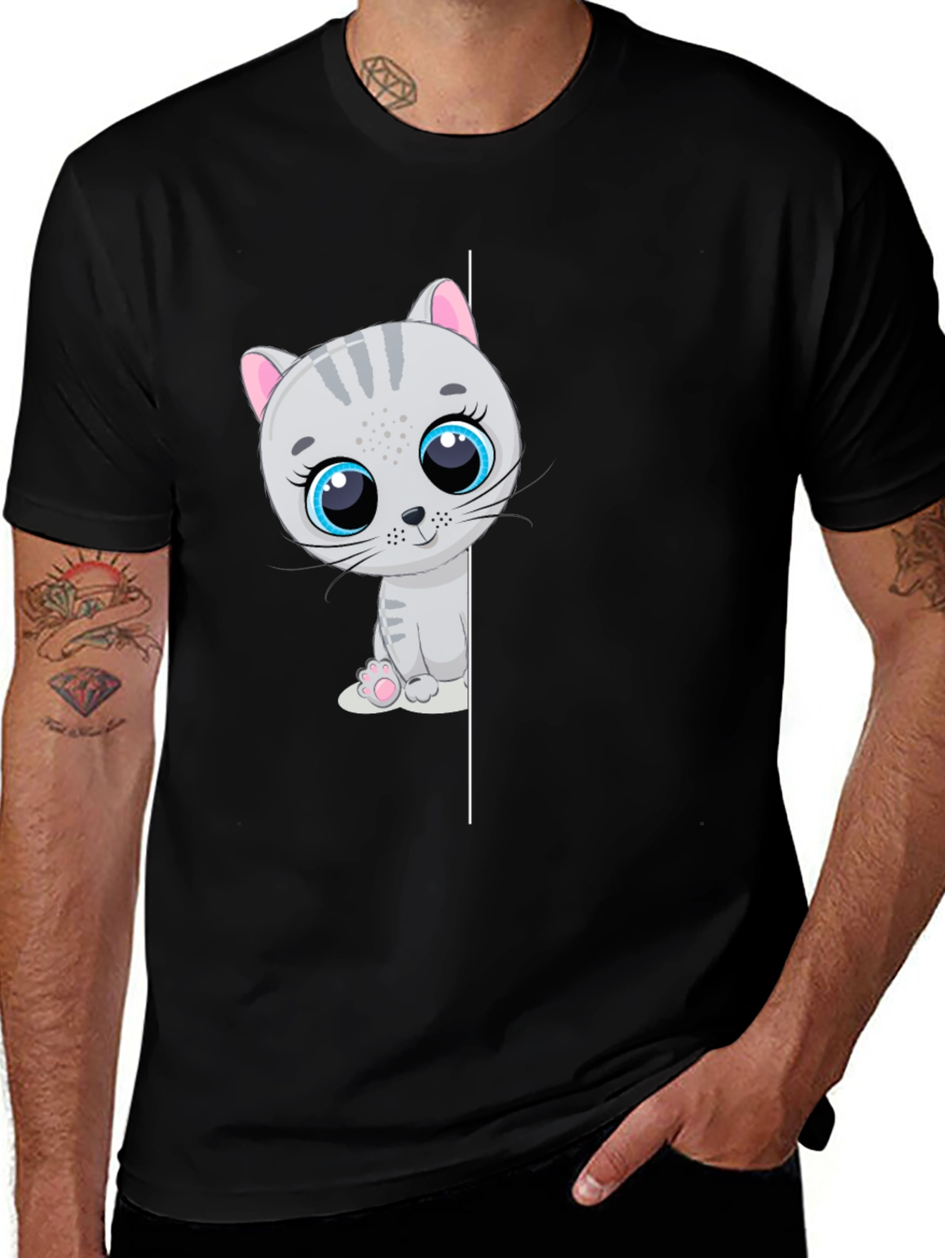 Variant 30 of Cute Kitten Graphic T-Shirt - Black