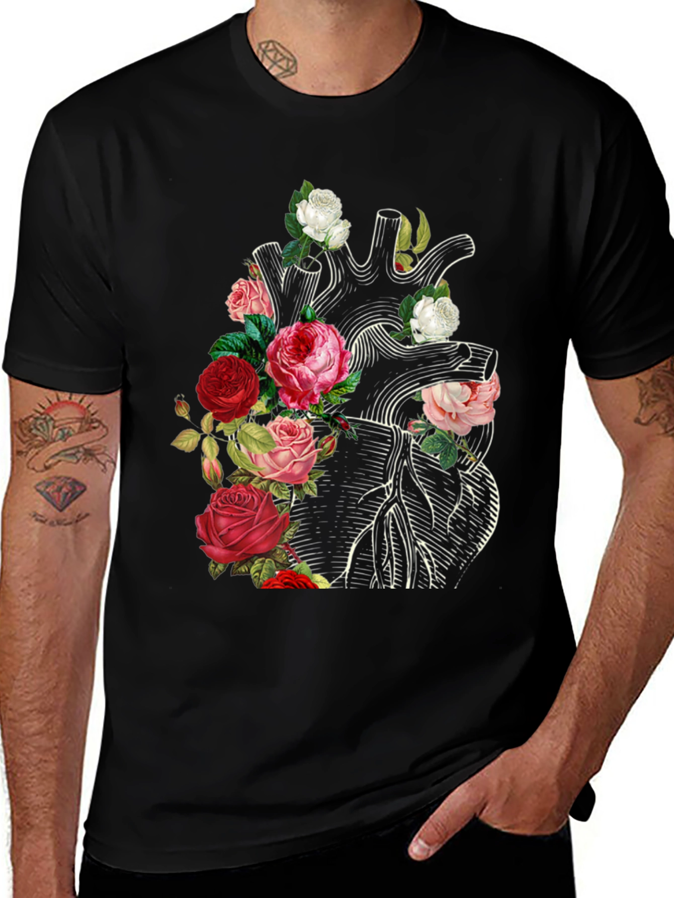 Variant 12 of Floral Heart Graphic Tee - Anatomical Design