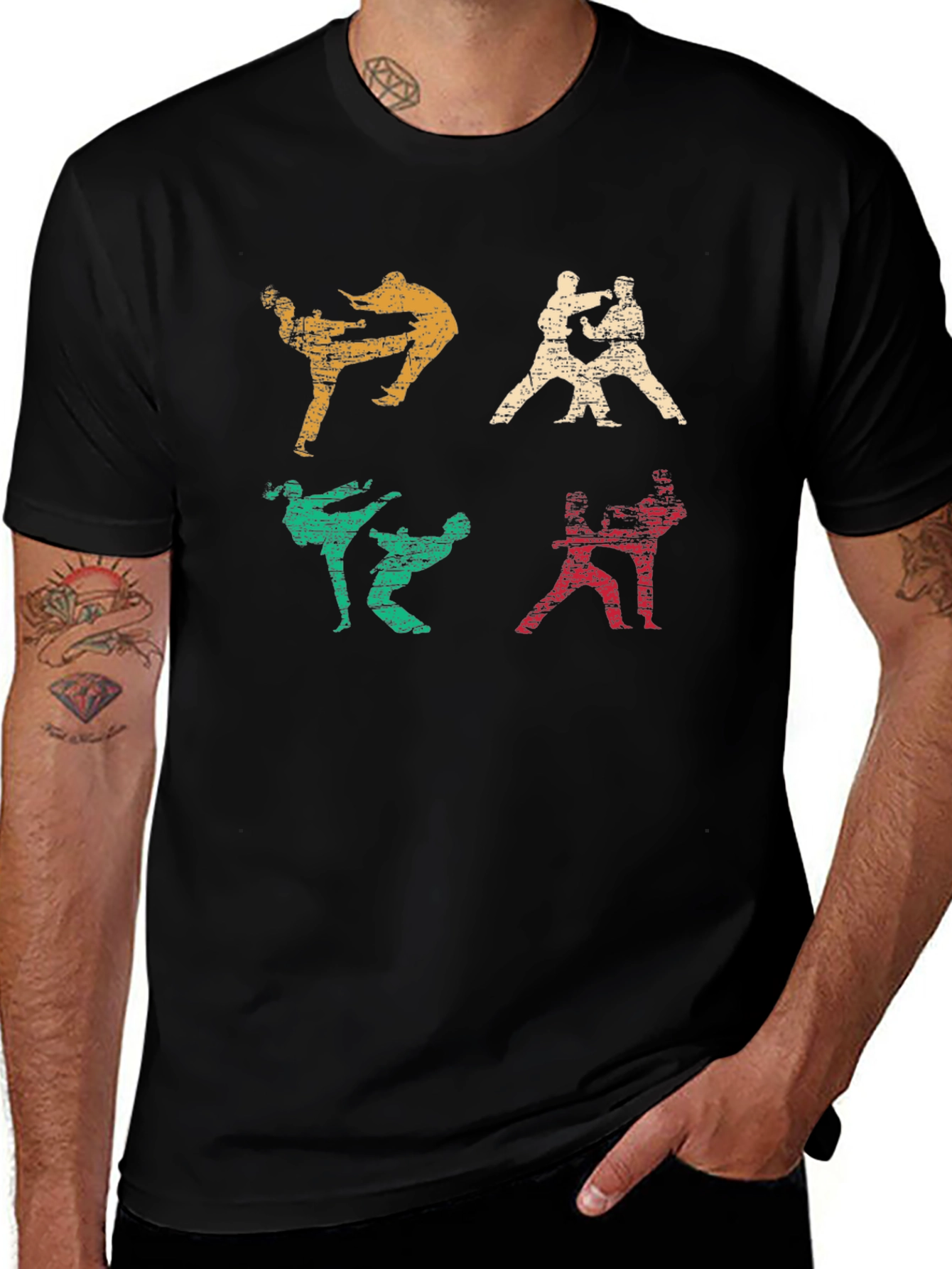 Variant 20 of Martial Arts Graphic Print Black T-Shirt