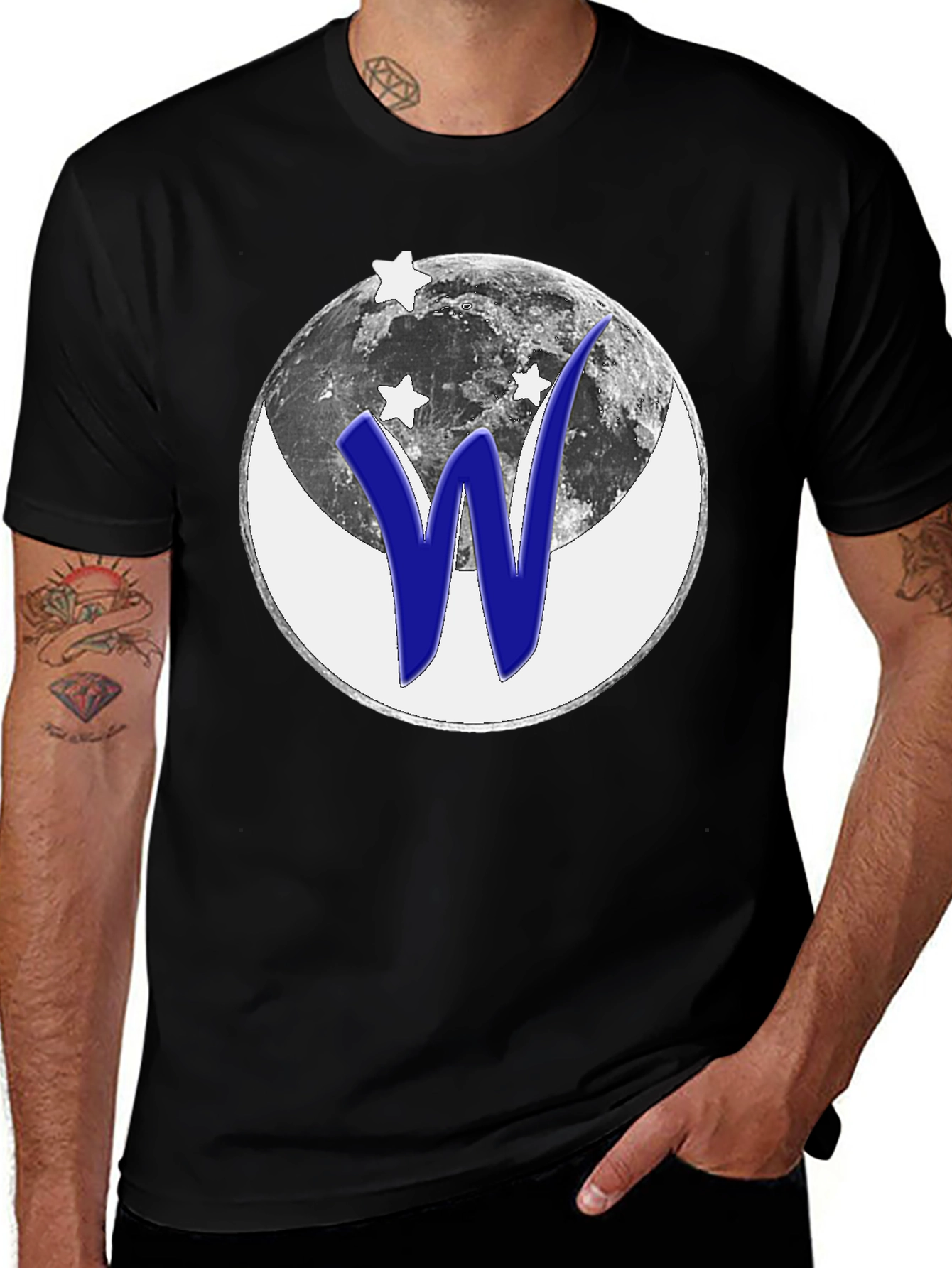 Variant 3 of Cosmic 'W' Graphic T-Shirt - Black Cotton Tee